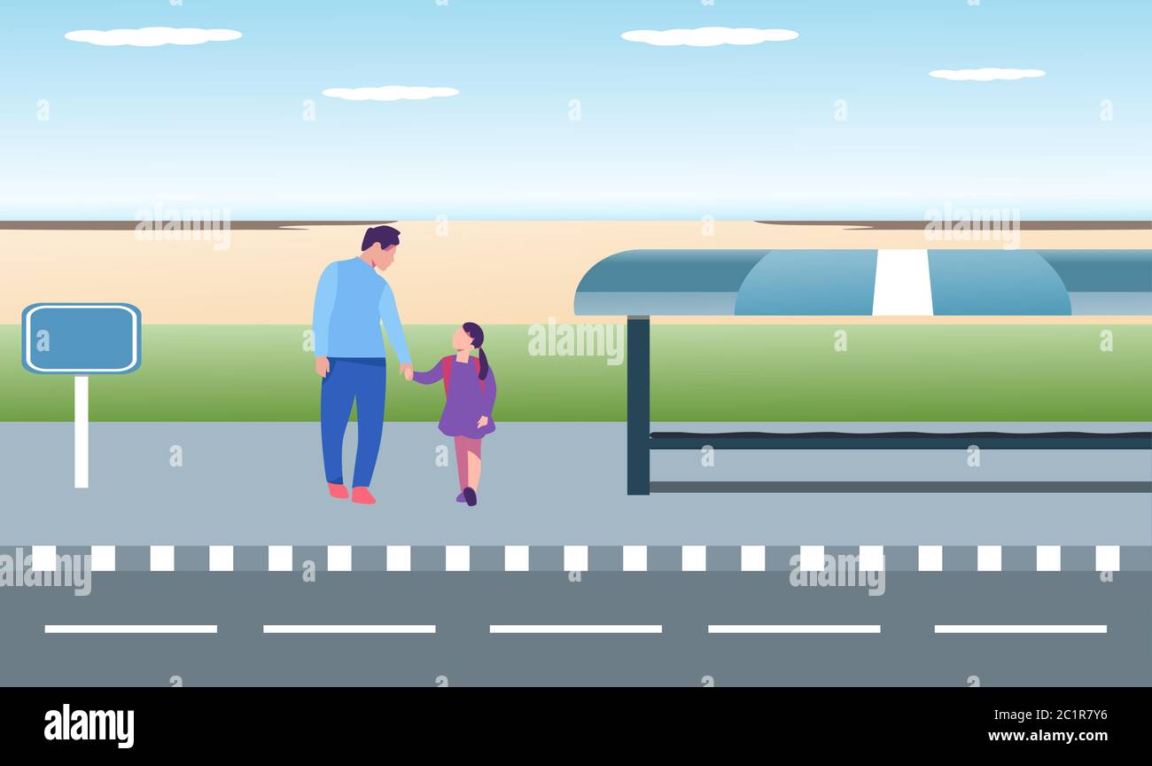 fille traversant la route avec son père Illustration de Vecteur
