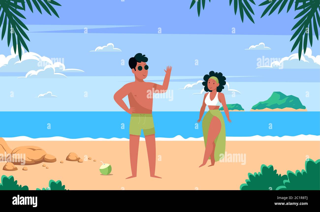 le couple est en train de profiter sur la plage Illustration de Vecteur
