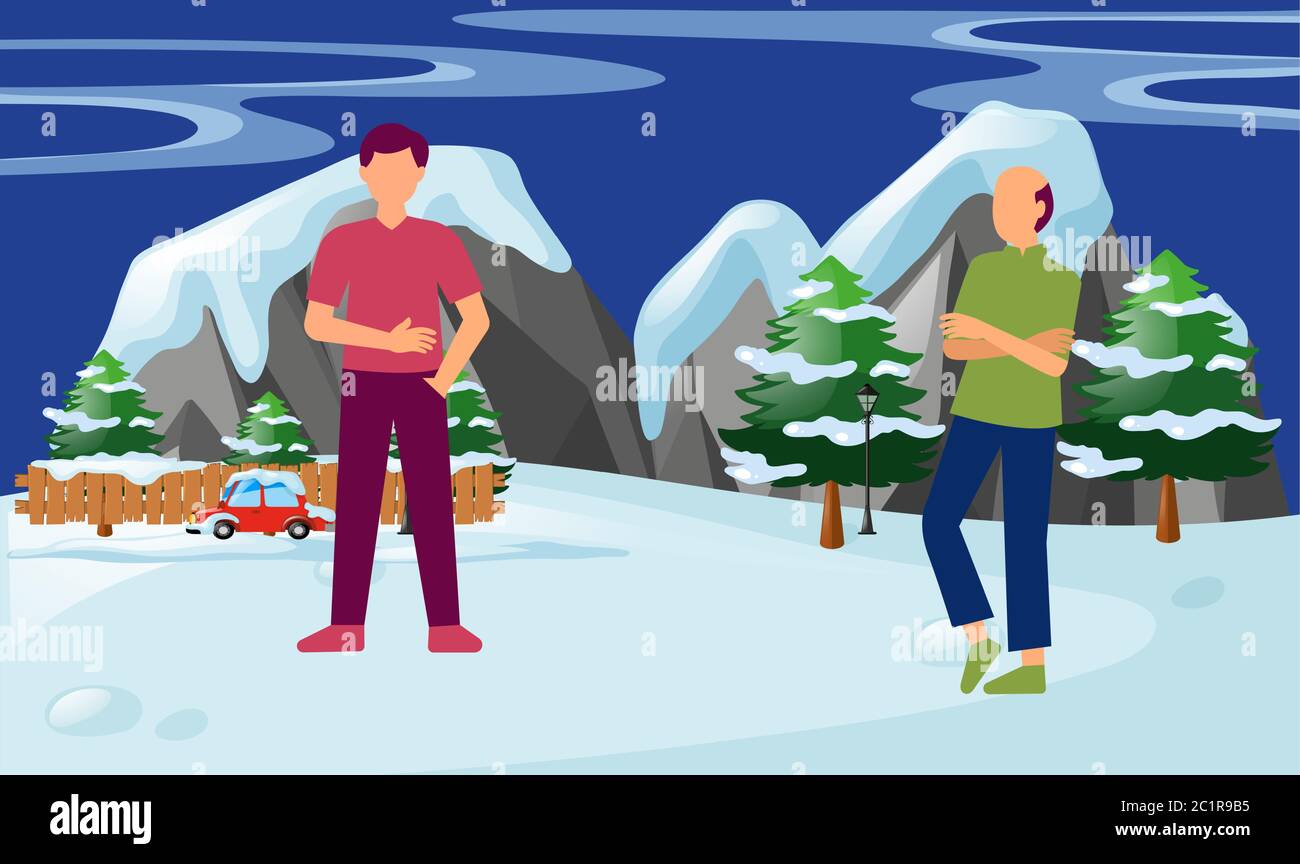 deux amis se rencontrent dans un jardin de neige Illustration de Vecteur