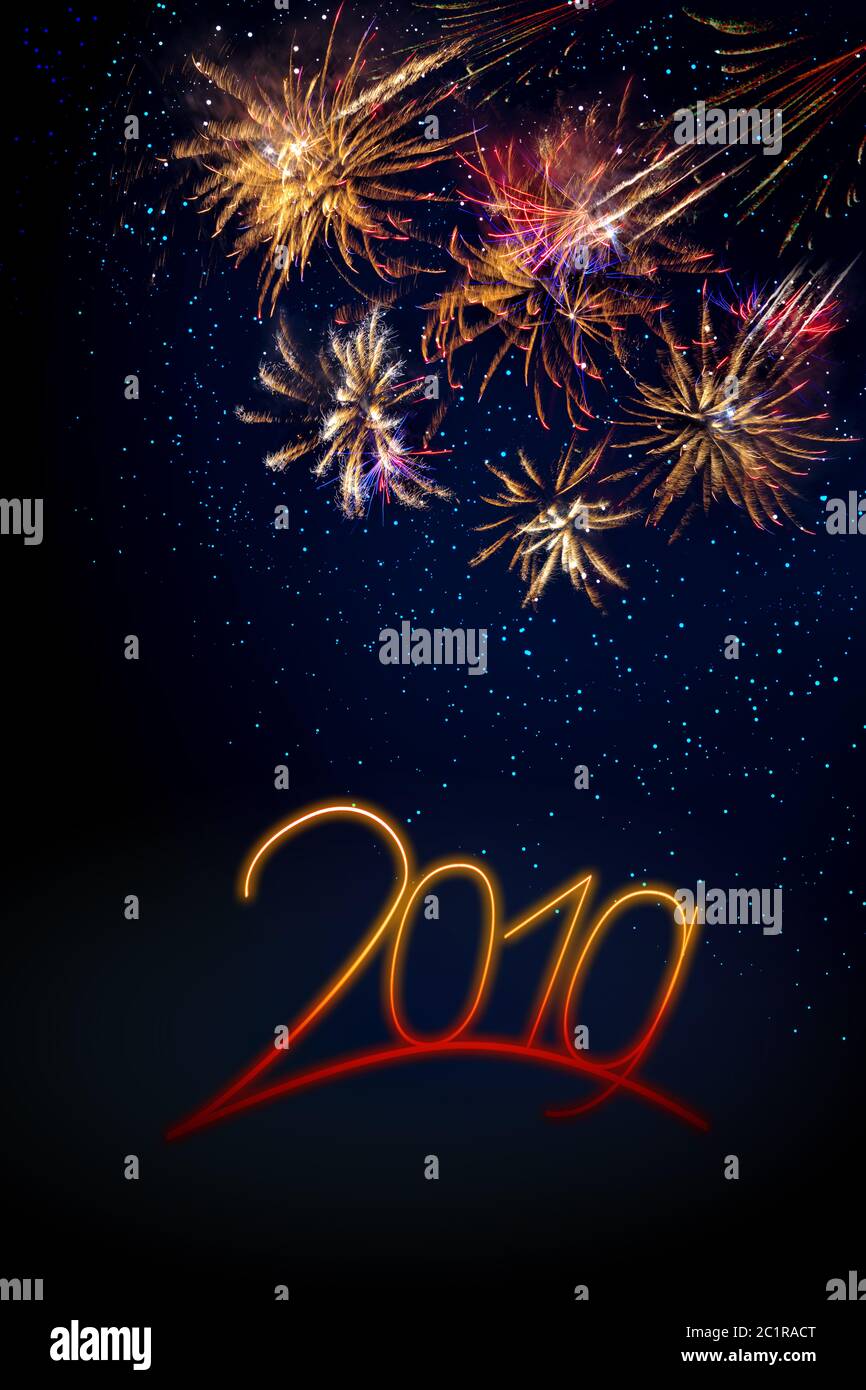 Nouvelle année 2019 .Résumé feu de couleur arrière-plan . Banque D'Images