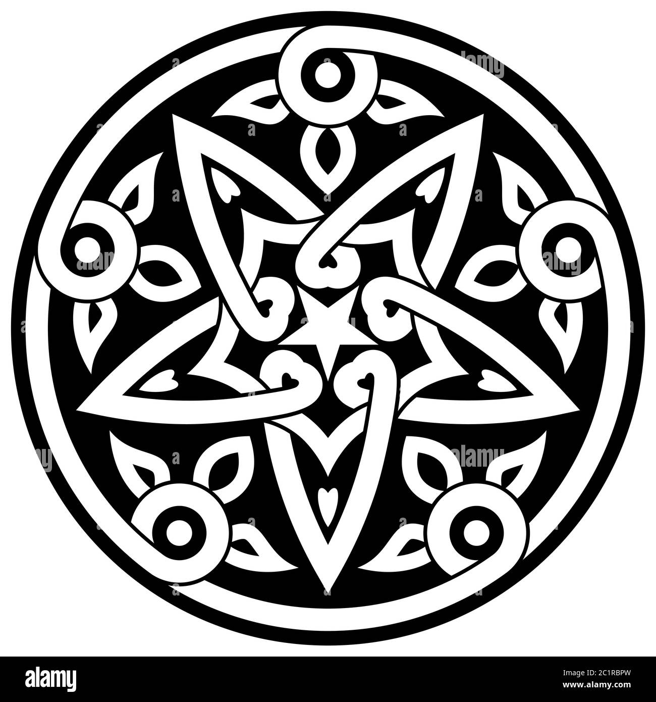 Rosette décorative en pentagramme de style fantaisie. Motif pour la conception d'impression. Illustration de Vecteur