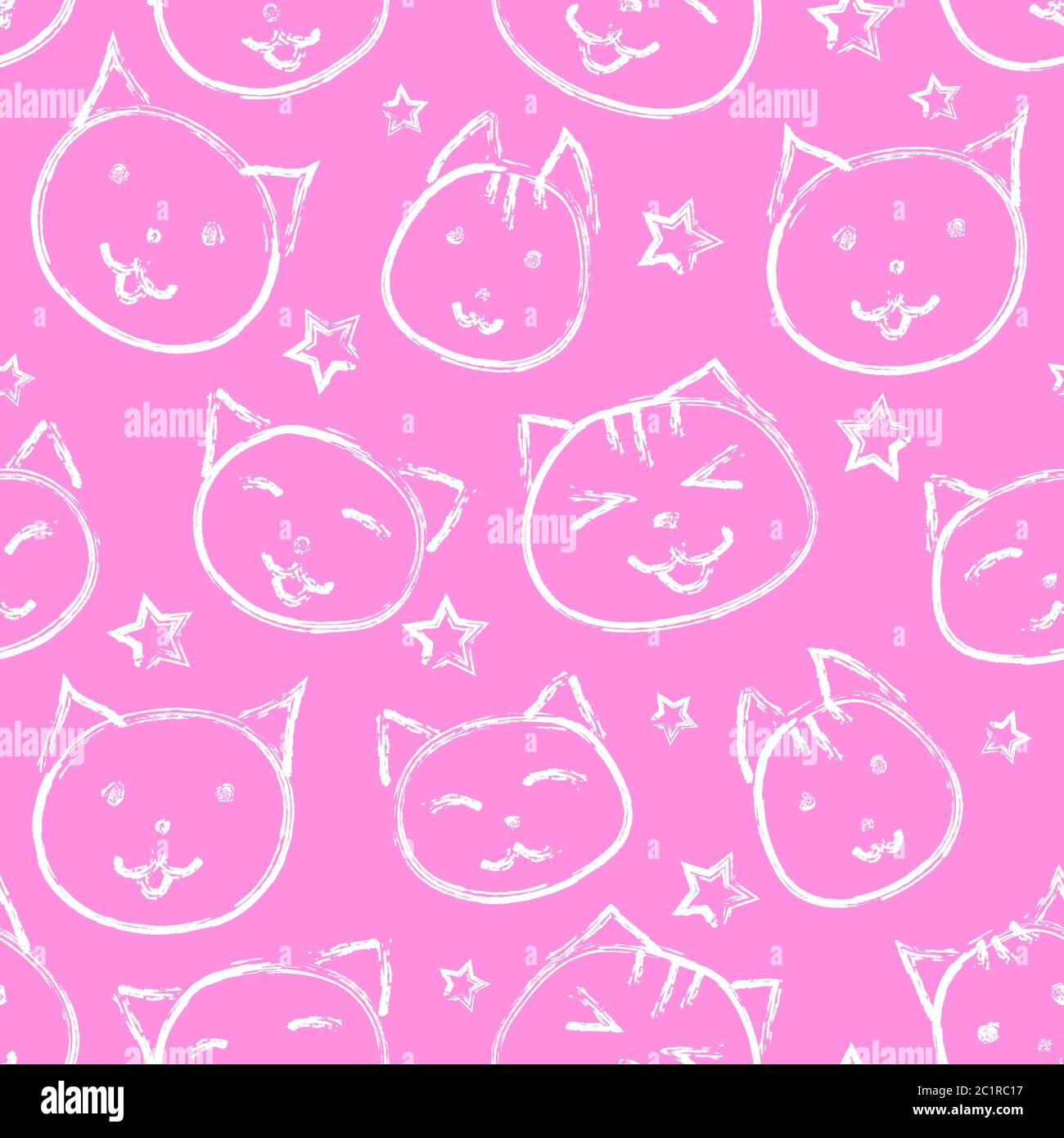 Chat souriant avec étoiles sur fond rose. Motif sans couture. Illustration de Vecteur