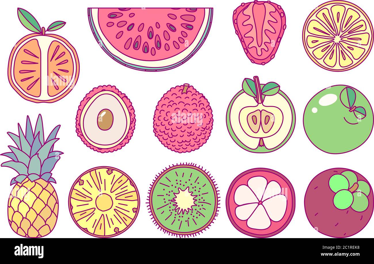 ensemble de fruits à dessin mignon vector clip arts Illustration de Vecteur