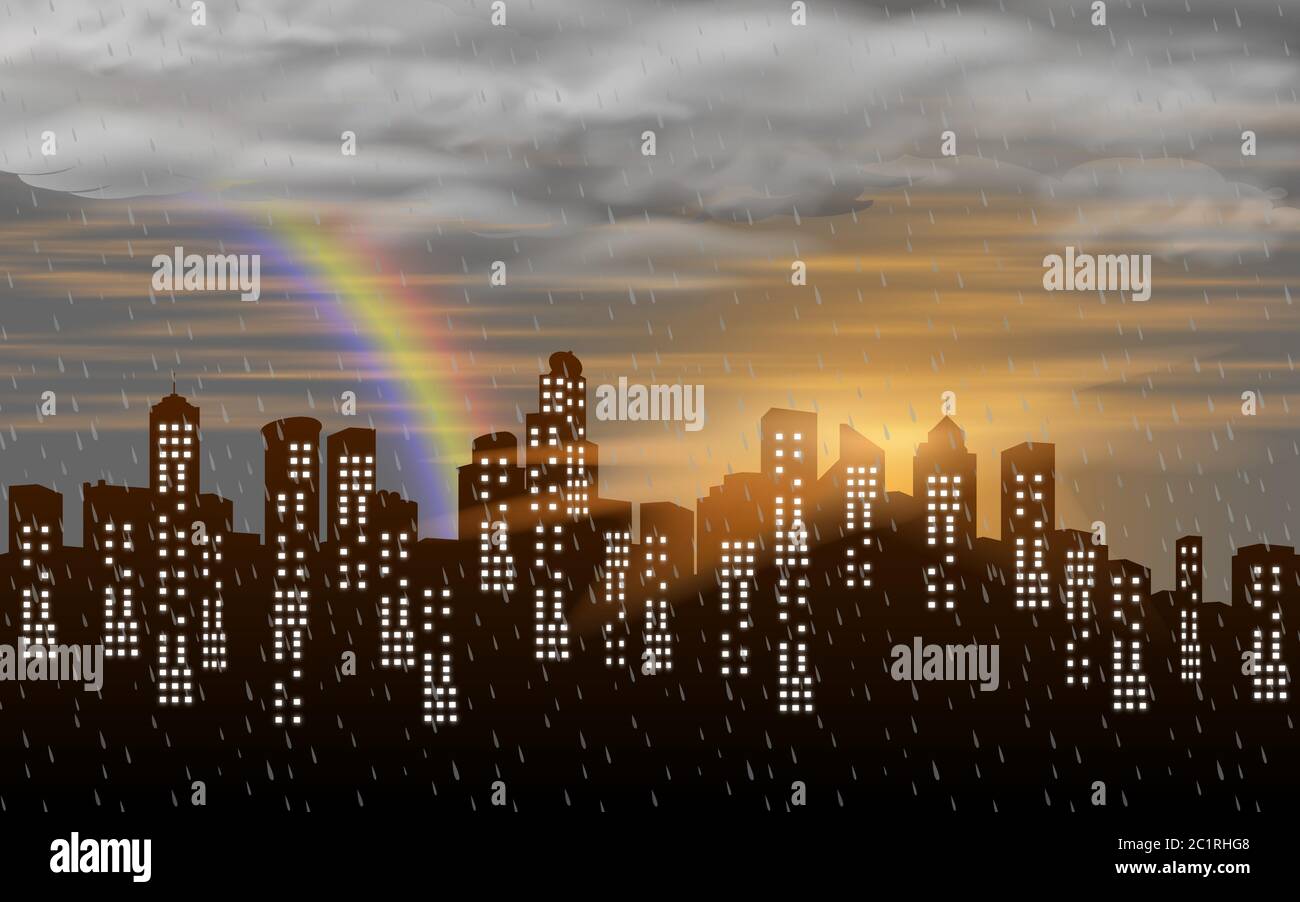 paysage de la ville le matin en pluie jour Illustration de Vecteur
