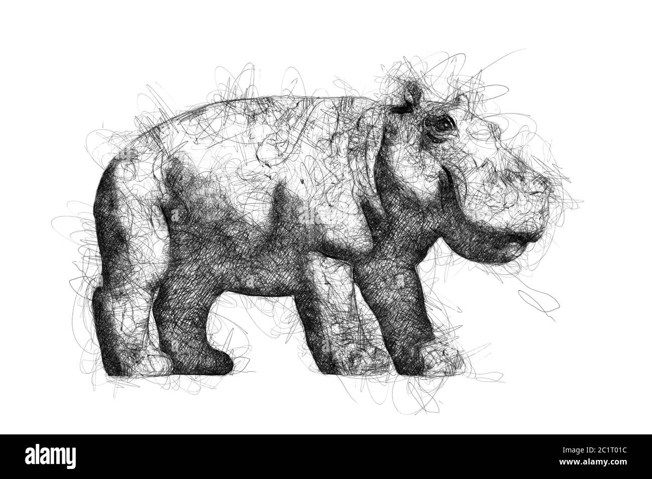 Hippopotamus stylo bille doodle Banque D'Images