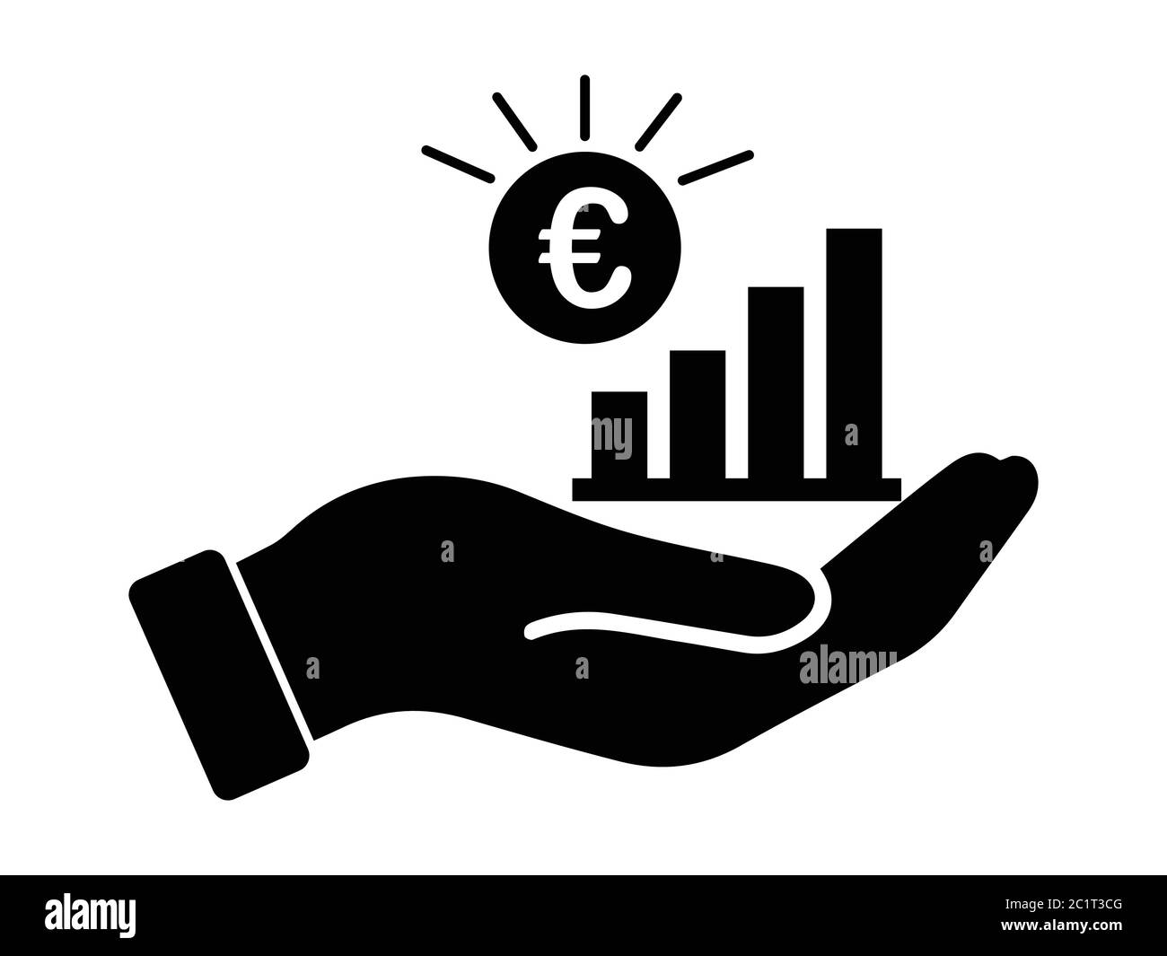 Graphique à barres de croissance Palm Out EUR. Illustration noire isolée sur un fond blanc. Vecteur EPS Illustration de Vecteur