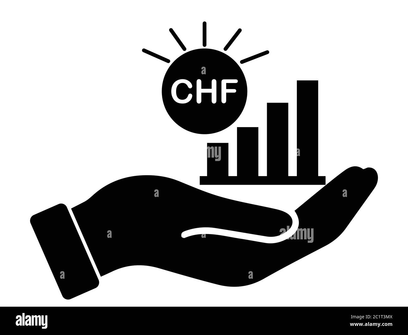 Graphique à barres de croissance CHF franc suisse. Illustration noire isolée sur un fond blanc. Vecteur EPS Illustration de Vecteur
