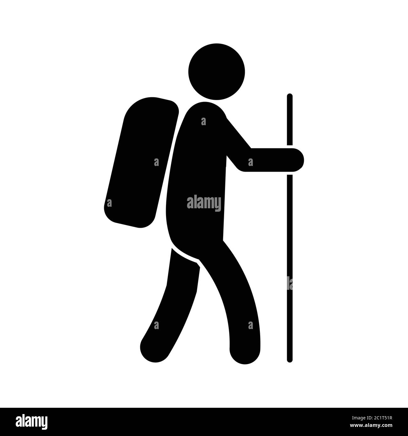 Bâton Figure Homme randonnée pédestre en tenant un bâton de marche. Illustration noire isolée sur un fond blanc. Vecteur EPS Illustration de Vecteur
