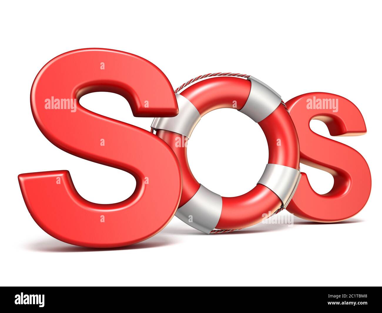 Signe SOS avec bouée 3D Banque D'Images