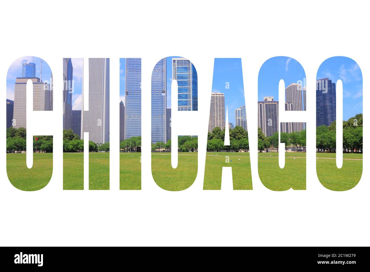 Chicago City name - USA Travel destination Sign on white background. Banque D'Images