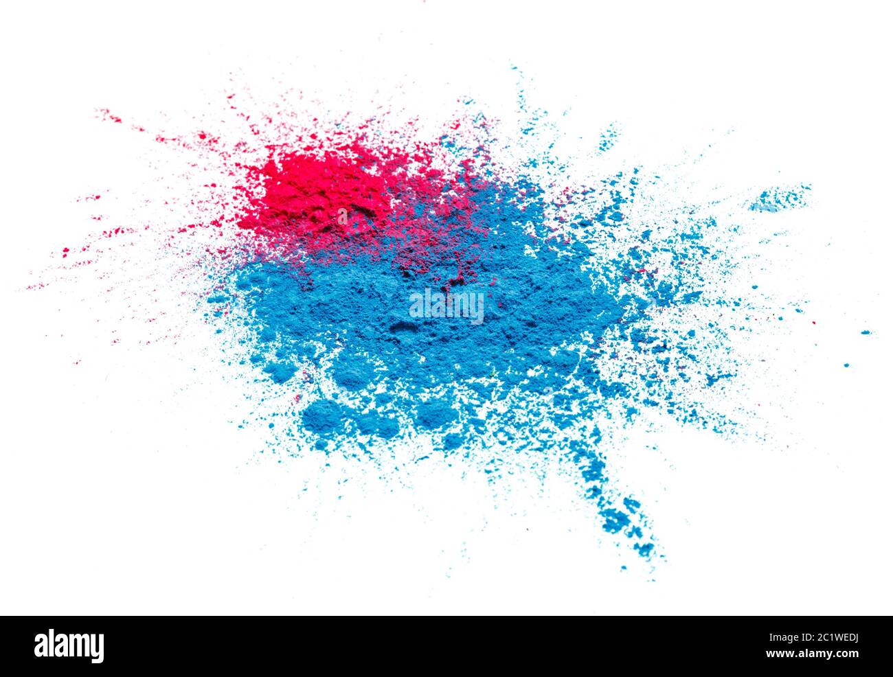 Résumé coloré Happy Holi fond. Poudre vive de couleur isolée sur blanc. Texture de la poussière. Douleur de Holi de pose plate Banque D'Images