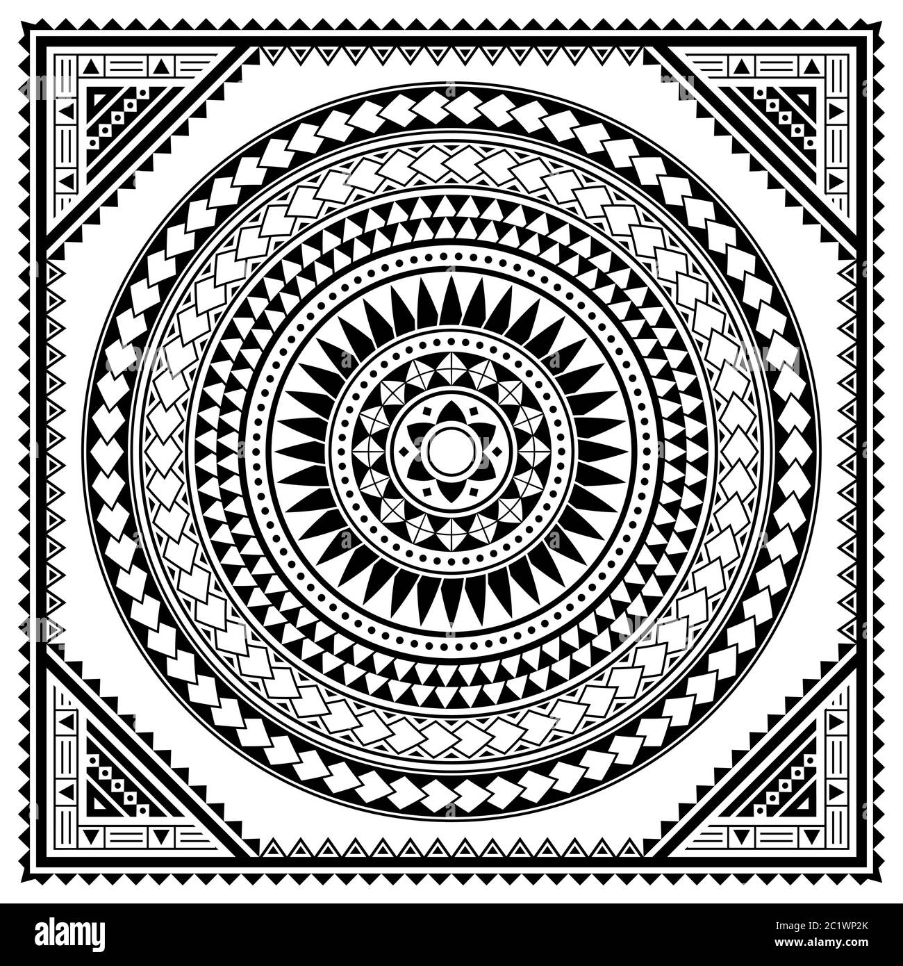 Motif de carte de vœux polynésien tribal mandala vectoriel, design rétro hawaïen inspiré de l'art géométrique traditionnel Illustration de Vecteur