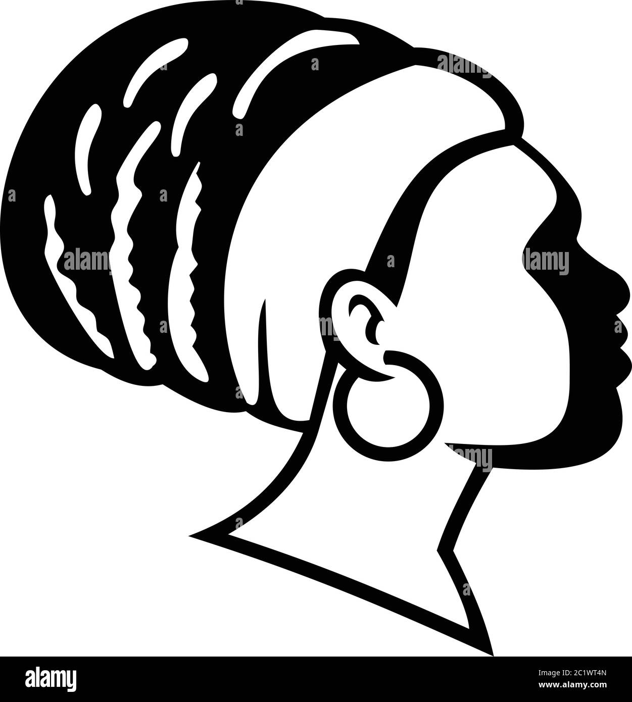 Illustration de style rétro d'une femme Rastafarienne, d'une impératrice Rasta, d'une autre ou d'une femme Rastafari vue du côté sur un fond isolé en noir an Illustration de Vecteur