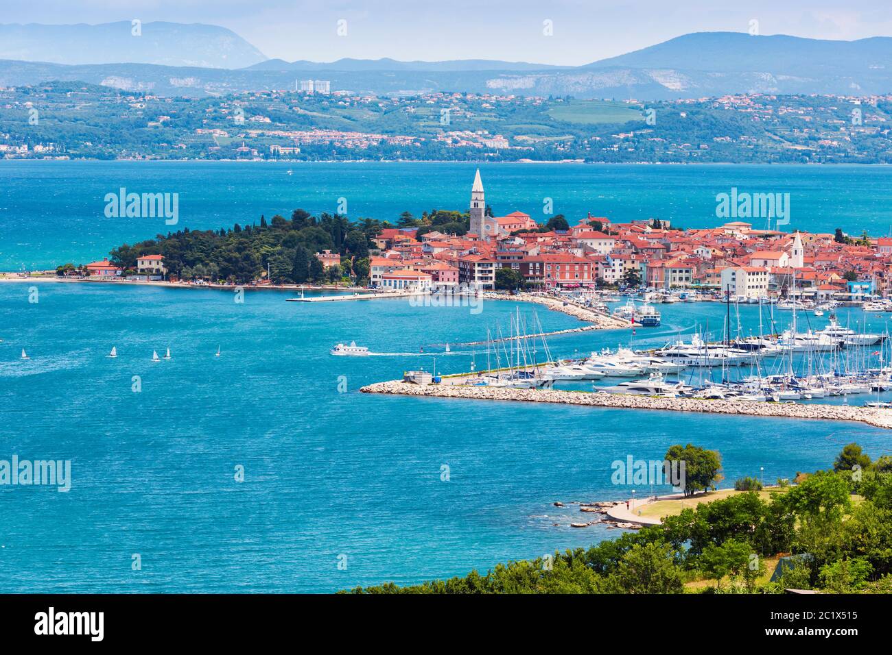 Izola, Slovénie, littoral slovène. Vue globale de haut. Banque D'Images