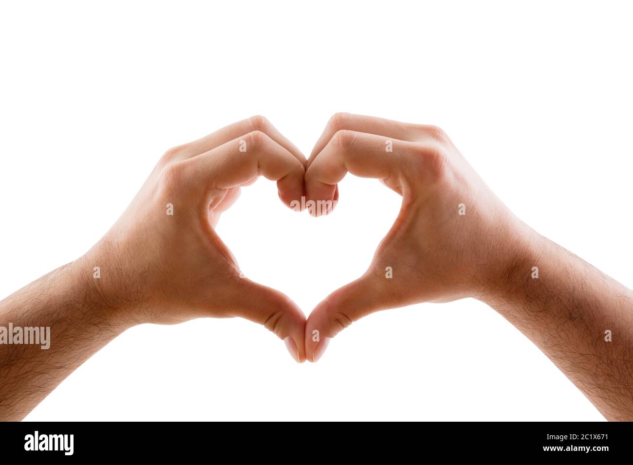 Deux mains sous la forme de cœur isolé sur fond blanc avec clipping path Banque D'Images