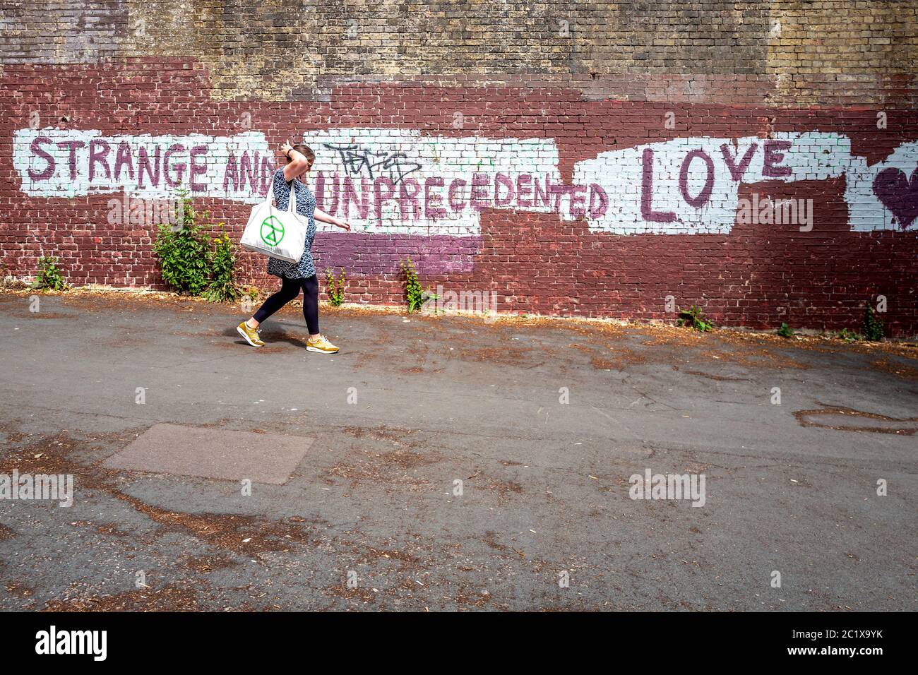 Brighton, Royaume-Uni, 15 juin 2020 : vue de Brighton avec art de la rue déclarant « l'amour sans précédent » Banque D'Images