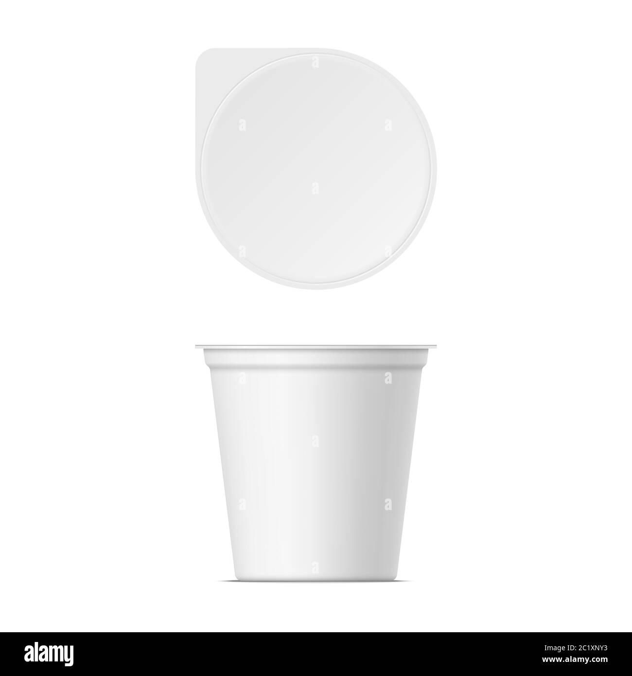 Maquette de récipient à yaourt en plastique avec couvercle isolé sur fond blanc. Yogourt vectoriel réaliste, crème glacée ou crème sure. Illustration 3D. Illustration de Vecteur