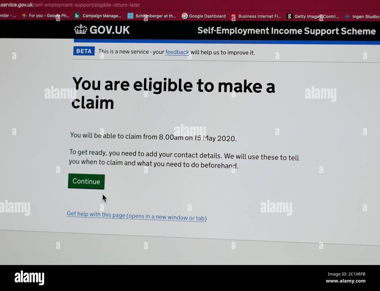 Images d'écran d'ordinateur du site Web de HMRC régime de soutien de revenu d'auto-emploi covid19 Banque D'Images
