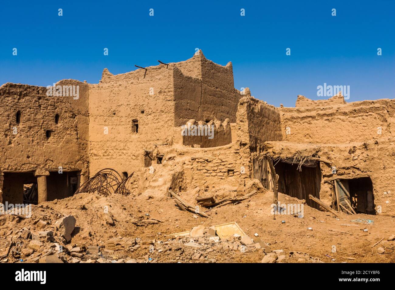L'abandonné les maisons en pisé traditionnel arabe, Al Majmaah, l'Arabie Saoudite Banque D'Images