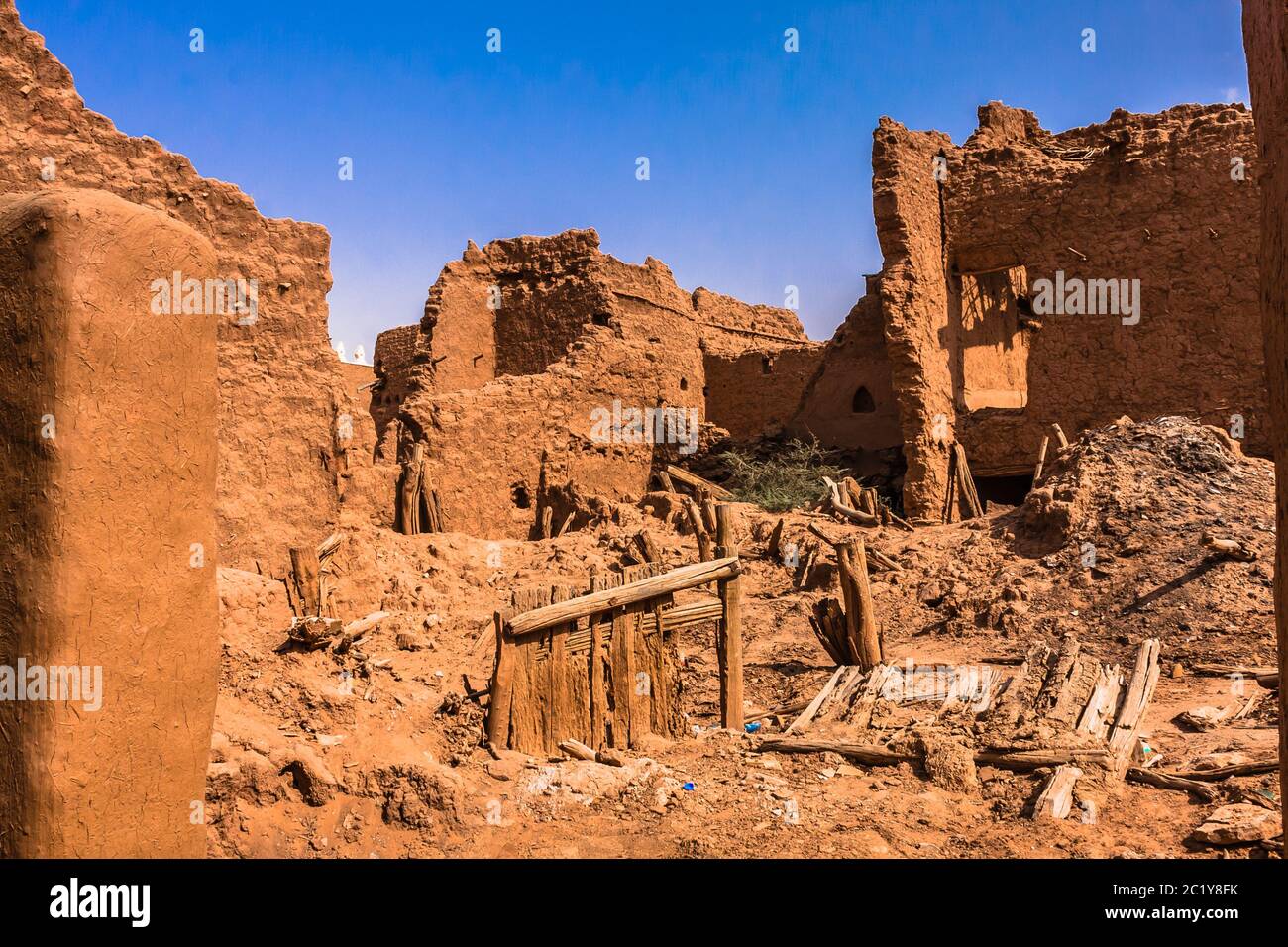 L'abandonné les maisons en pisé traditionnel arabe, Al Majmaah, l'Arabie Saoudite Banque D'Images