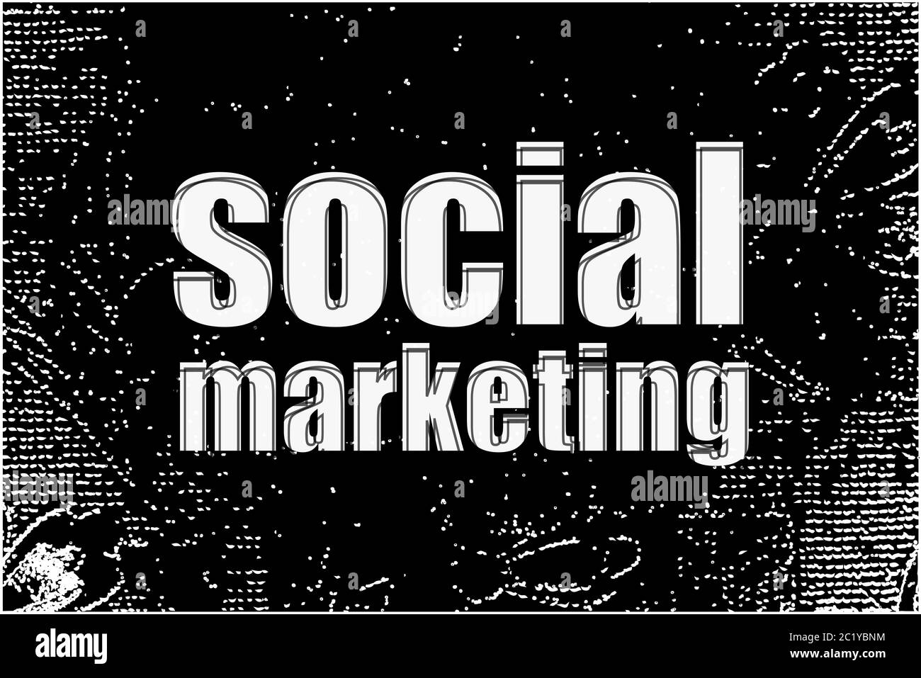 Texte marketing social. Concept de gestion . Mots blancs sur fond abstrait noir Banque D'Images