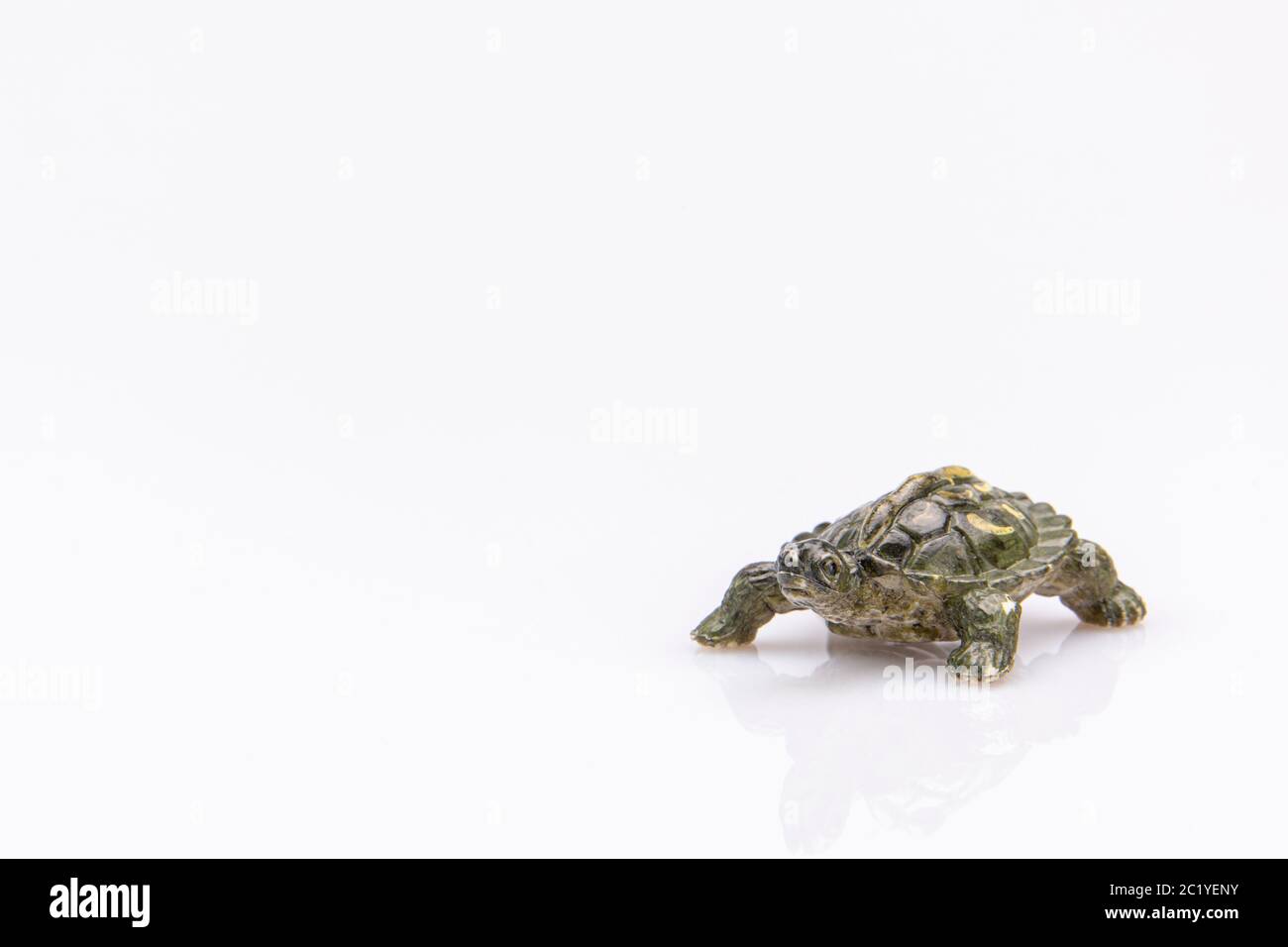 gros plan d'une tortue en plastique vert isolée sur un fond blanc Banque D'Images