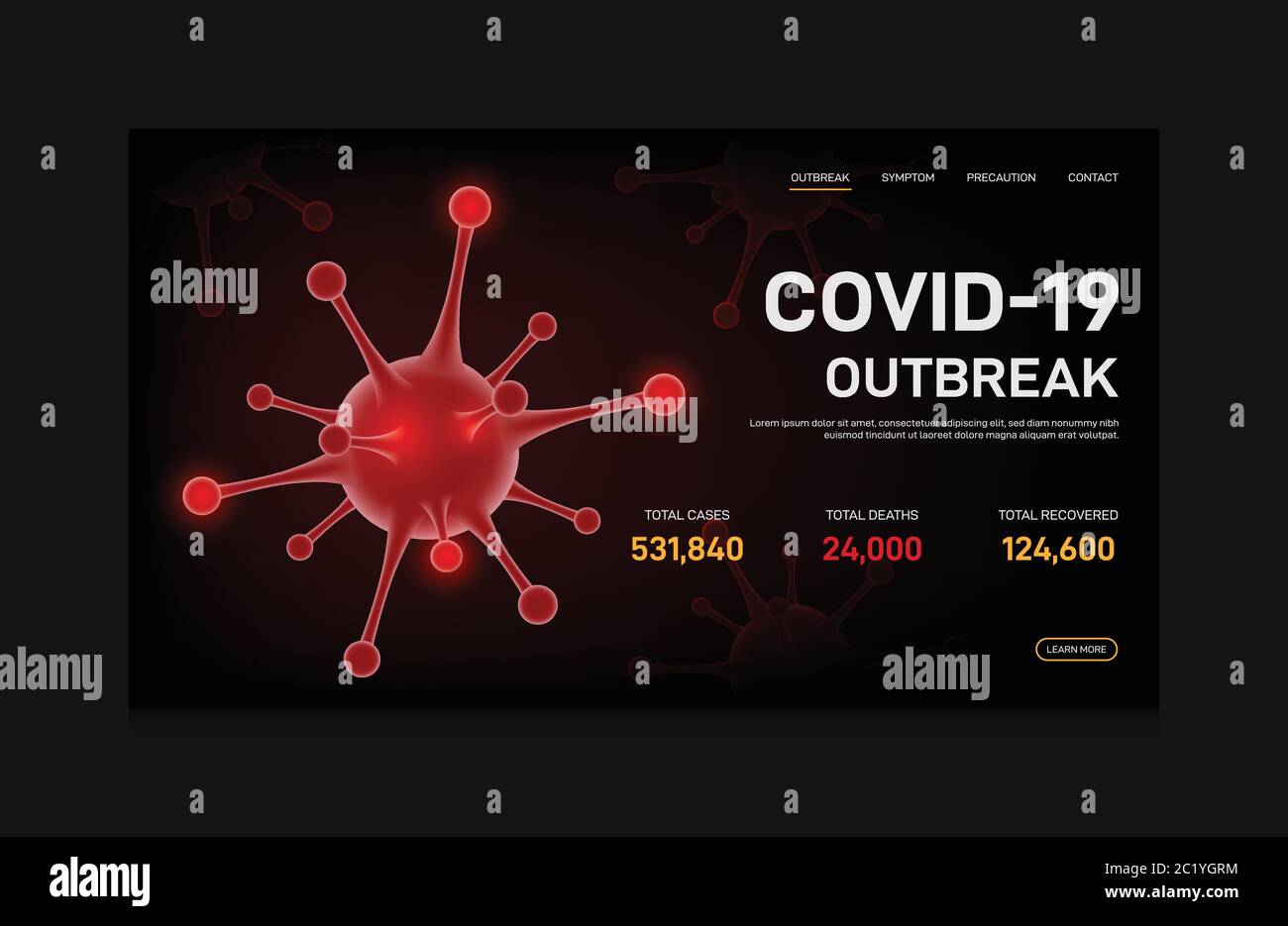 Modèle de page d'accueil de l'éclosion de coronavirus COVID-19 décoratif avec le virus et les données statistiques Illustration de Vecteur