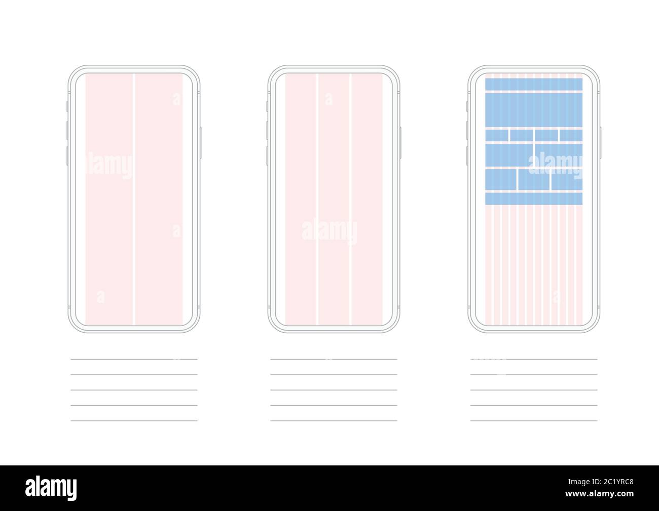 Modèle d'affichage de l'écran de téléphone mobile à grille de colonnes Illustration de Vecteur