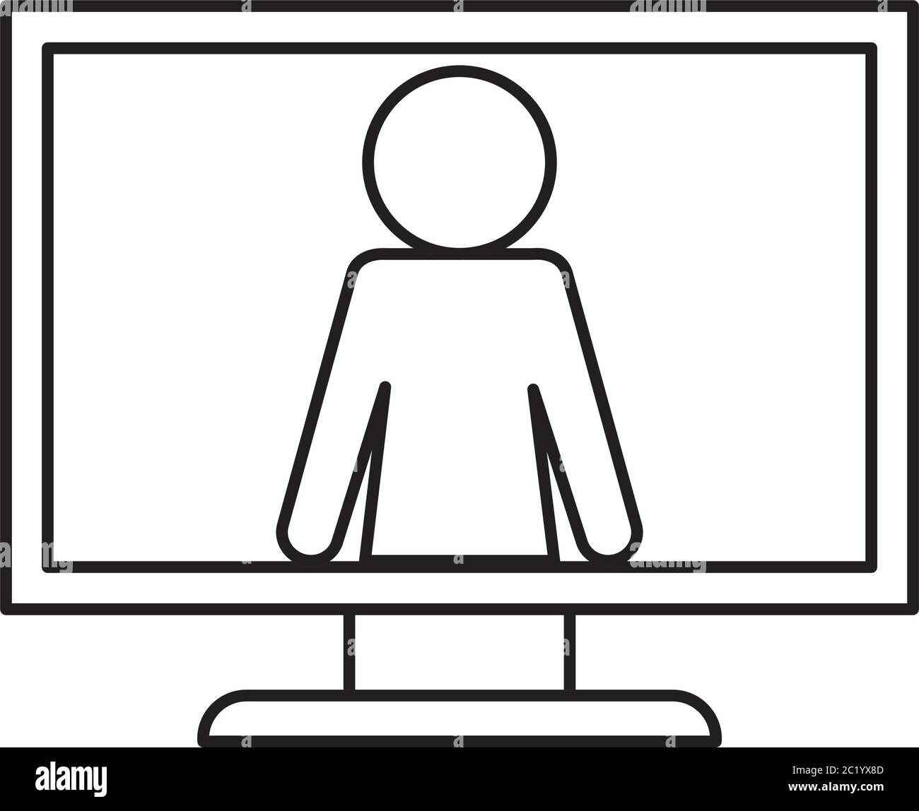Avatar sur l'ordinateur dans le style de silhouette de chat vidéo conception d'icône, appel de conférence en ligne et thème de webcam illustration vectorielle Illustration de Vecteur