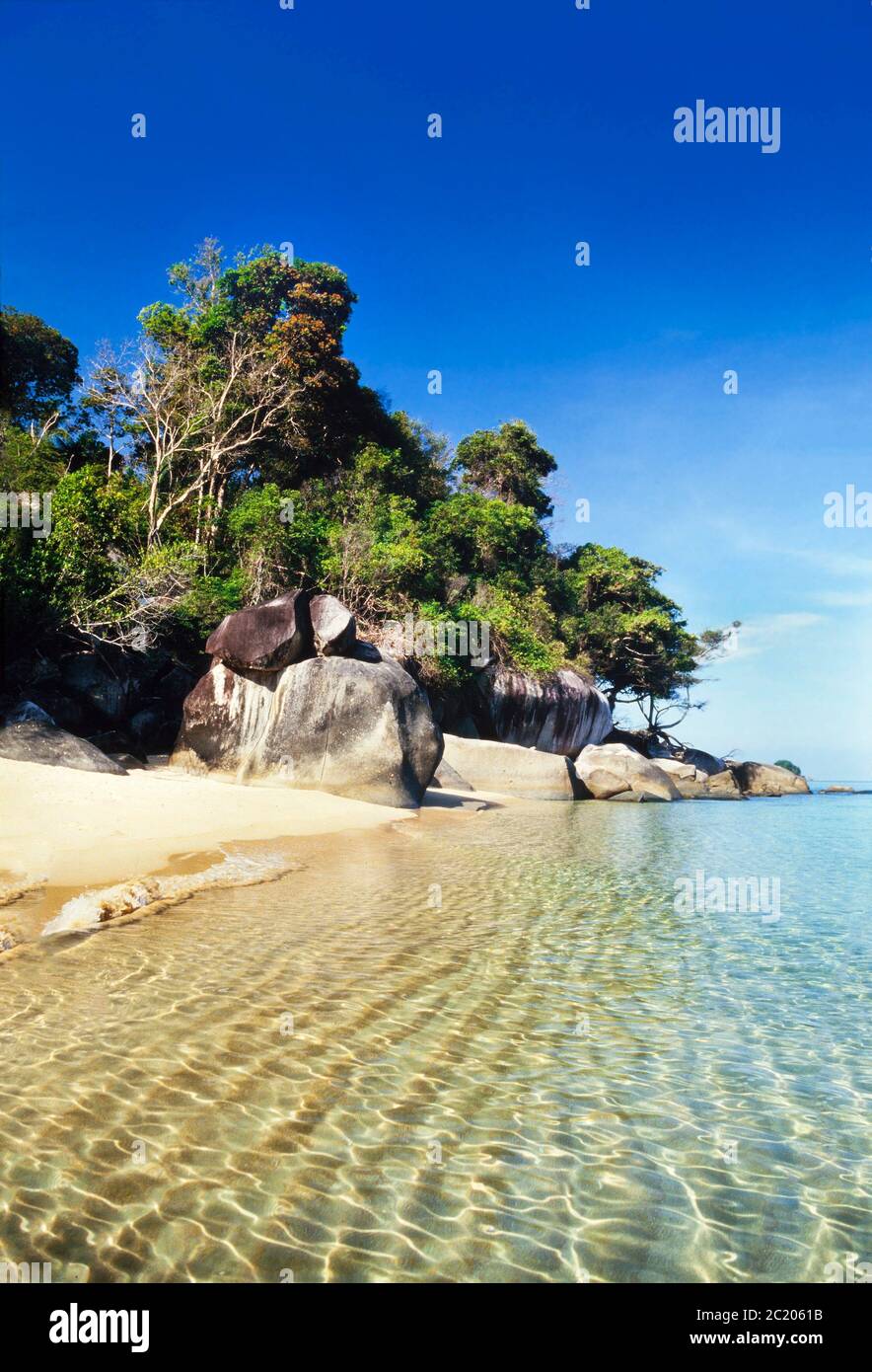 Pulau Tioman (île) Malaisie, Mer de Chine du Sud, eaux cristallines, plage de sable blanc Banque D'Images