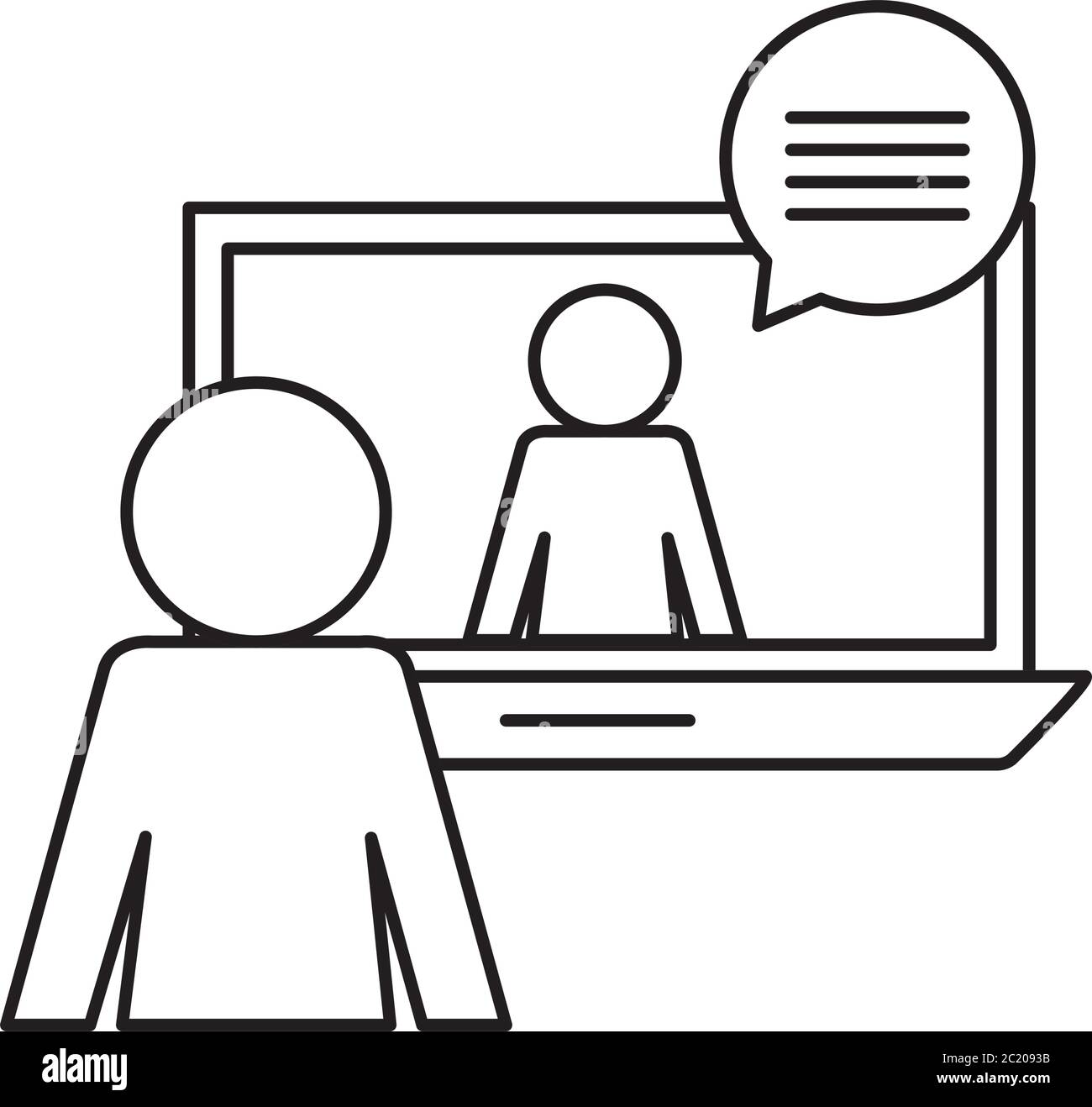 Avatar sur ordinateur portable dans le chat vidéo avec design d'icône de style bulle, conférence en ligne et illustration vectorielle de thème de webcam Illustration de Vecteur