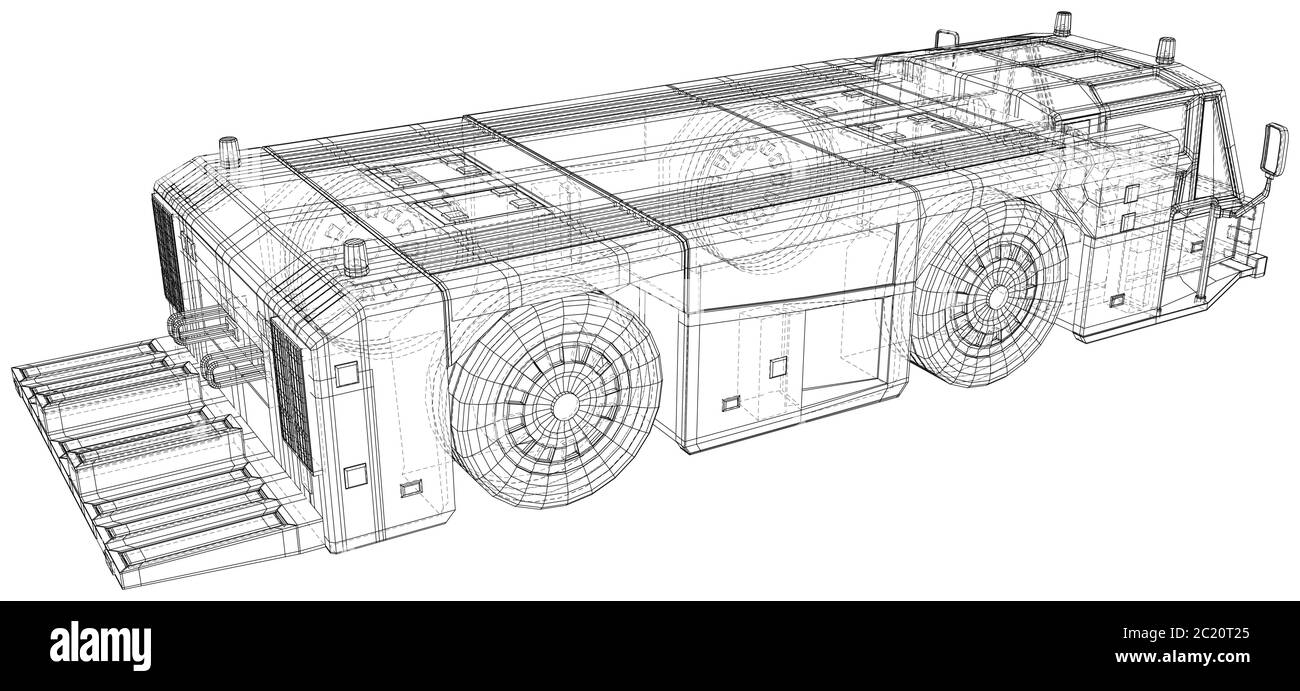 Vector à châssis en fil transport de camion de remorquage à l'aéroport. Les couches de lignes visibles et invisibles sont séparées. Format EPS10. Vecteur créé de la 3d. Illustration de Vecteur