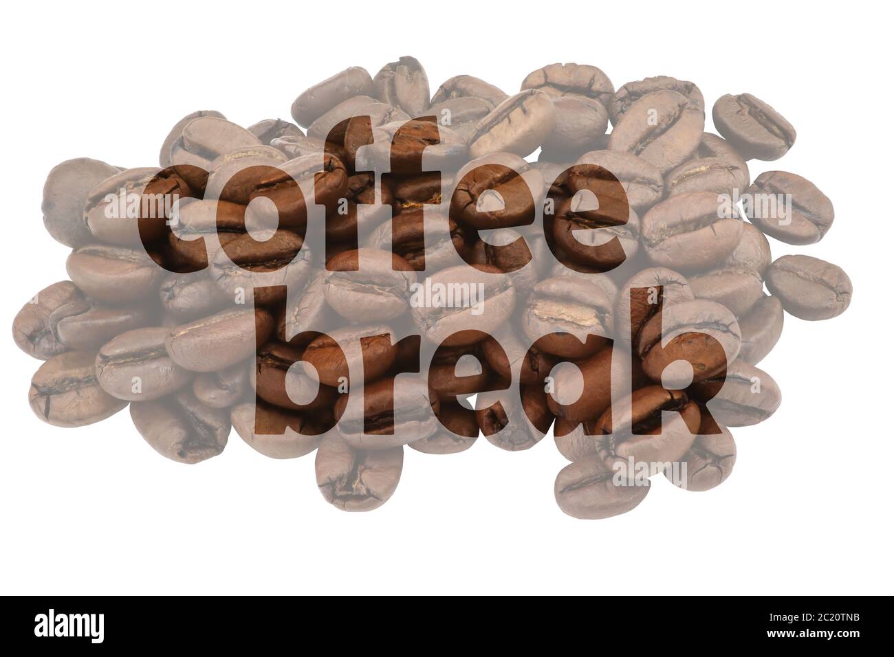Illustration symbolique de l'image pause café avec des grains de café et du texte mis en surbrillance pause café Banque D'Images