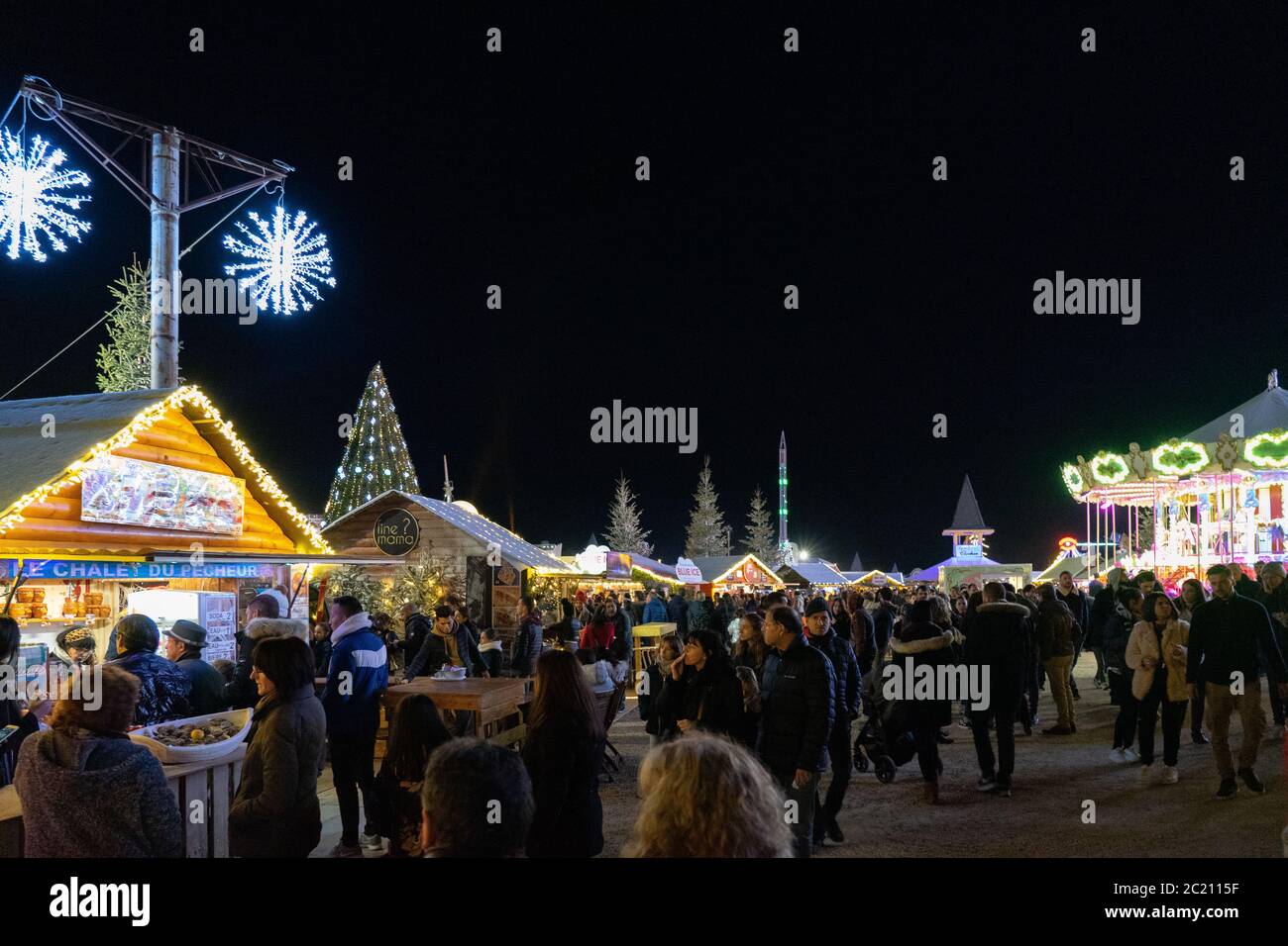 Le barcares village de noel en France. Banque D'Images