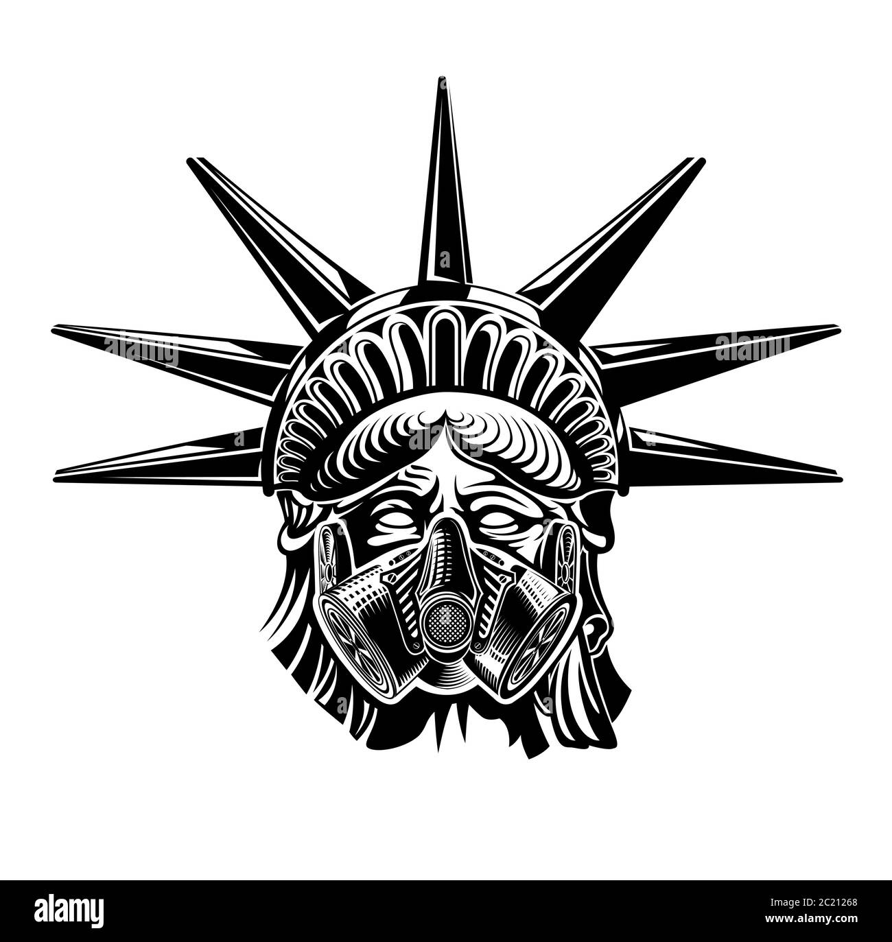 Statue de la liberté en portant un masque à gaz. Image vectorielle. Illustration de Vecteur