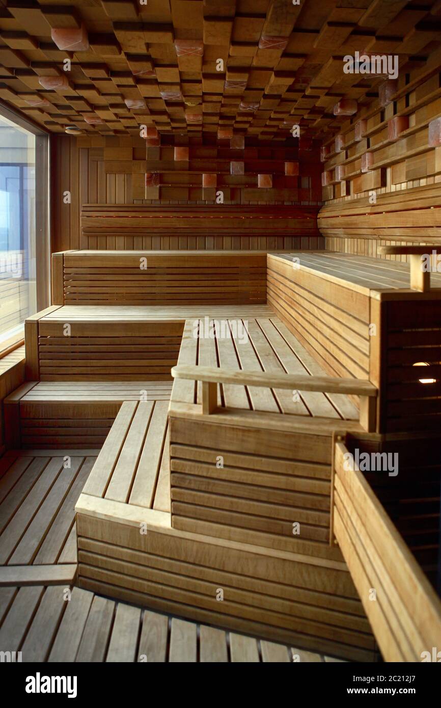 Intérieur du sauna finlandais Banque D'Images