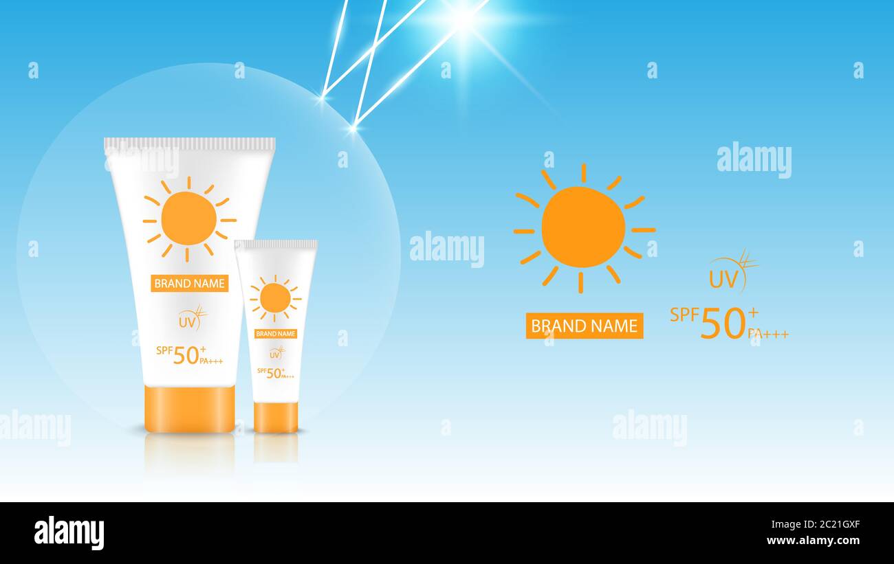 Maquette de conception de produit Sunblock, design de publicité cosmétique, illustration vectorielle Illustration de Vecteur