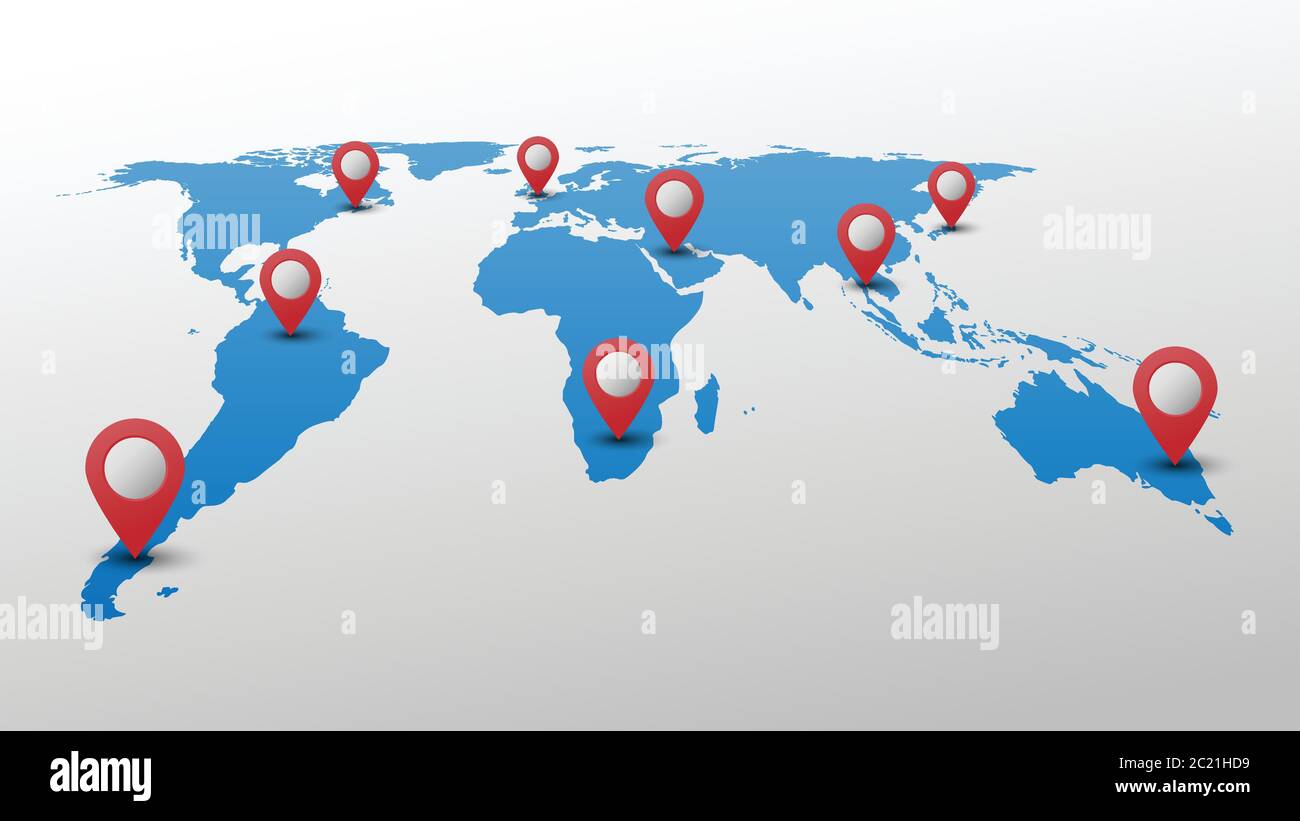Carte du monde bleu avec pointeur à épingle rouge, illustration vectorielle Illustration de Vecteur