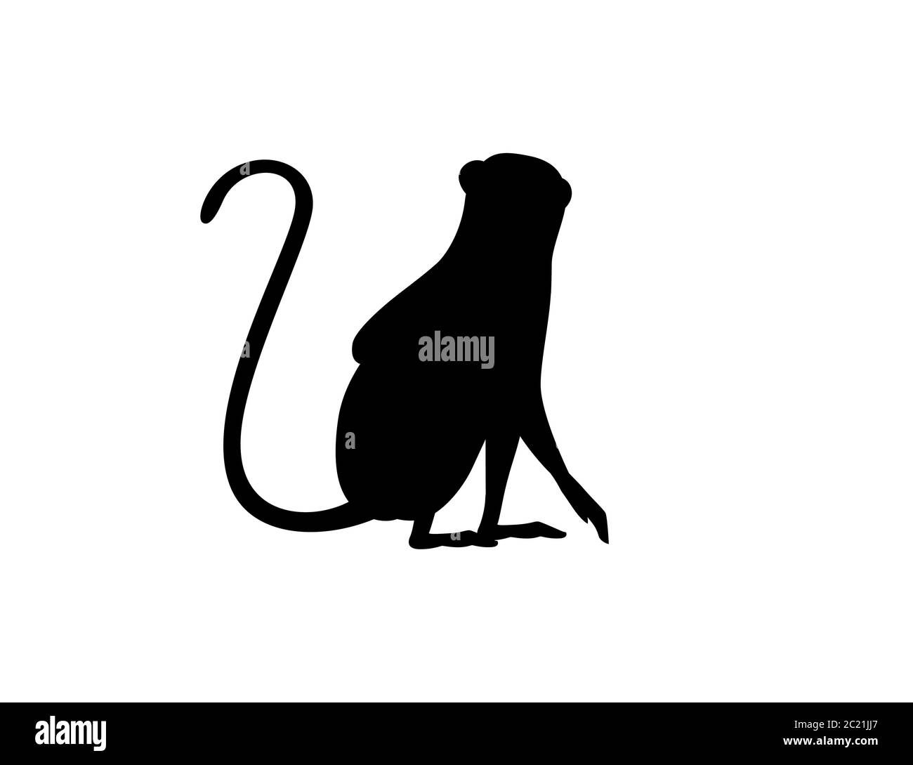 Silhouette noire mignon singe vervet dessin animé animal dessin vectoriel plat illustration isolée sur fond blanc Illustration de Vecteur