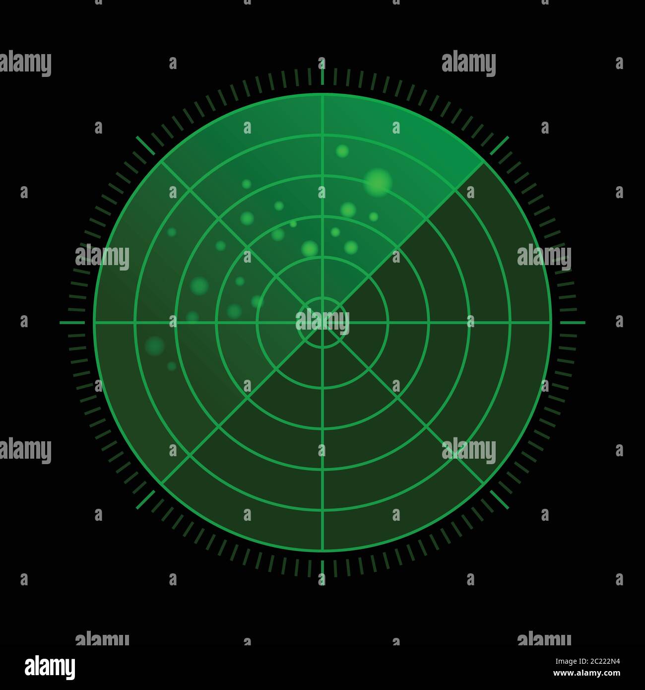 Radar vert HUD avec cibles en action. Système de recherche militaire, illustration vectorielle Illustration de Vecteur