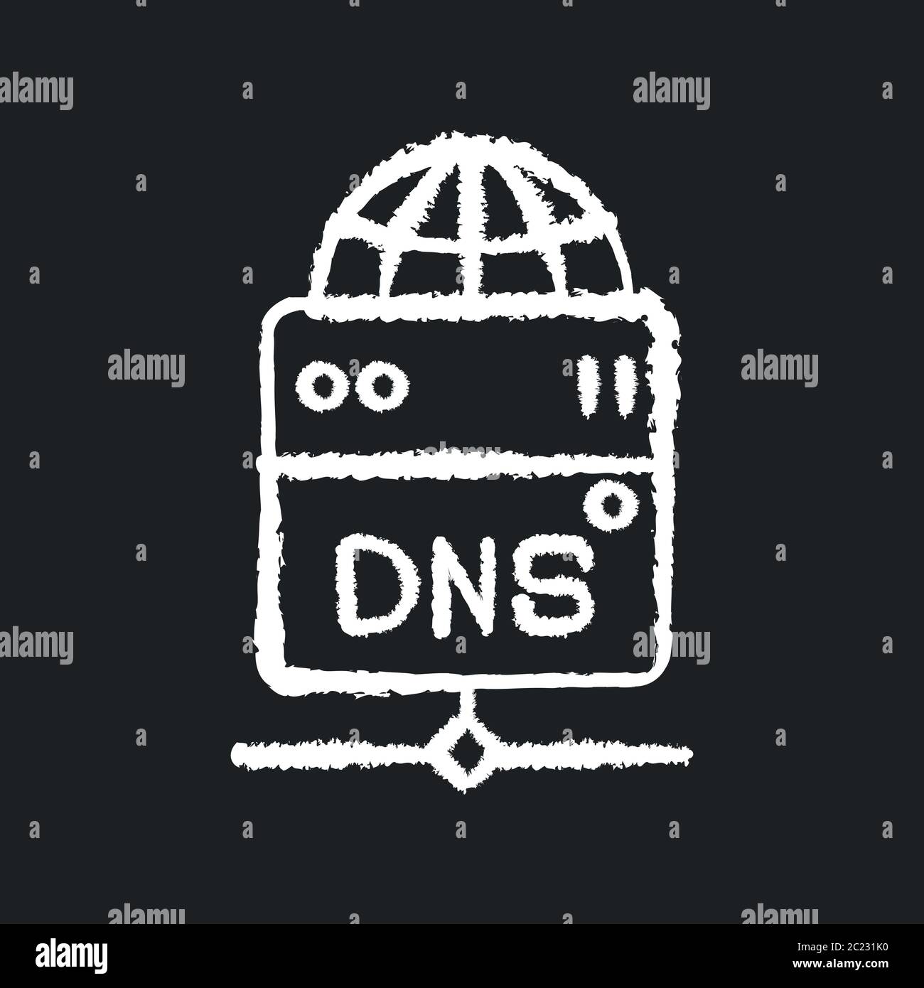 Icône blanche de craie du serveur DNS sur fond noir Illustration de Vecteur