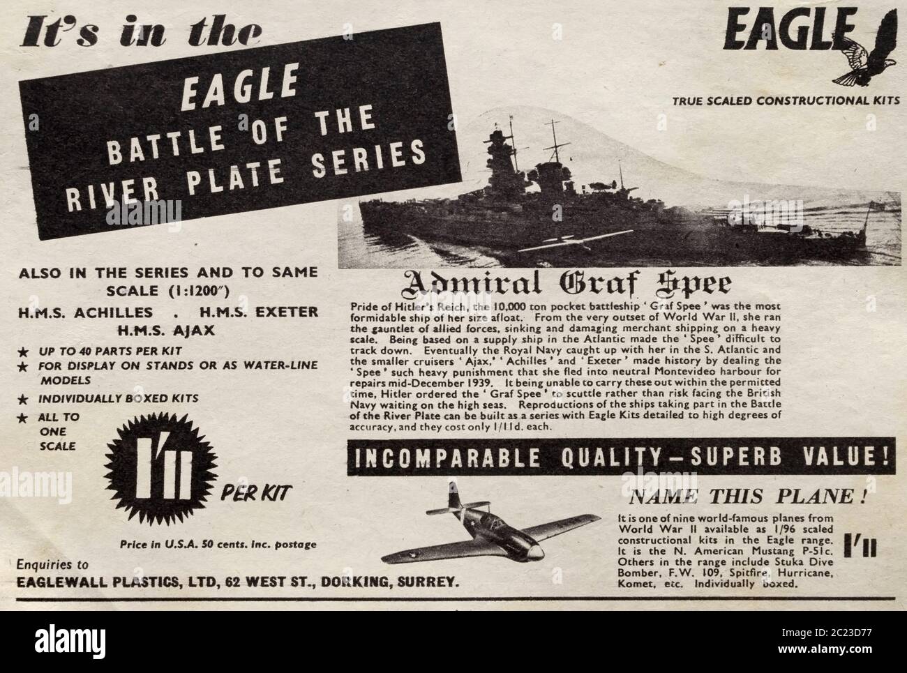 Publicité vintage pour les kits de modèle en plastique Eaglewall. Banque D'Images