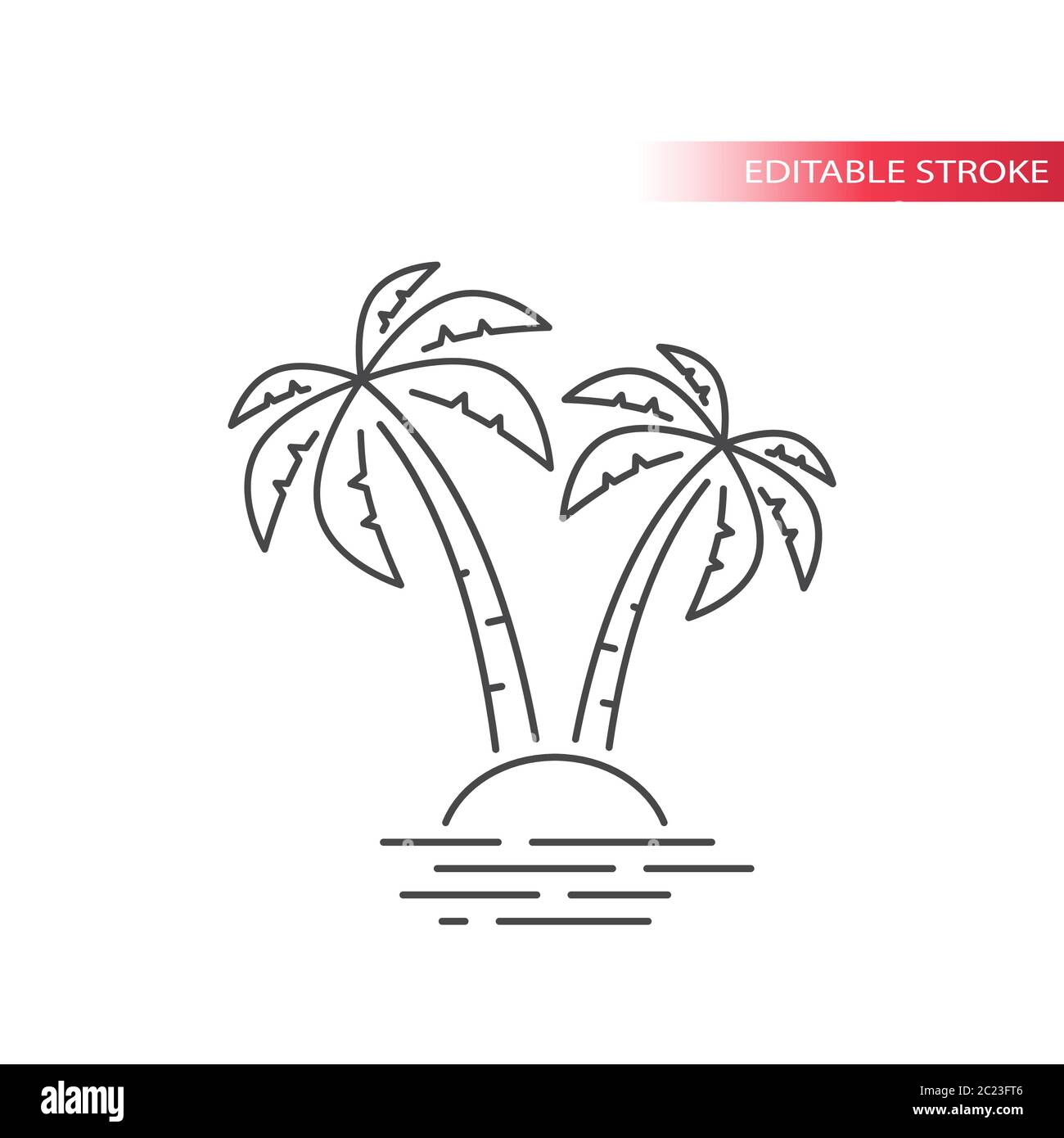 Palmier et île tropicale dans la mer simple icône de ligne mince. Contour, vecteur de contour modifiable. Illustration de Vecteur