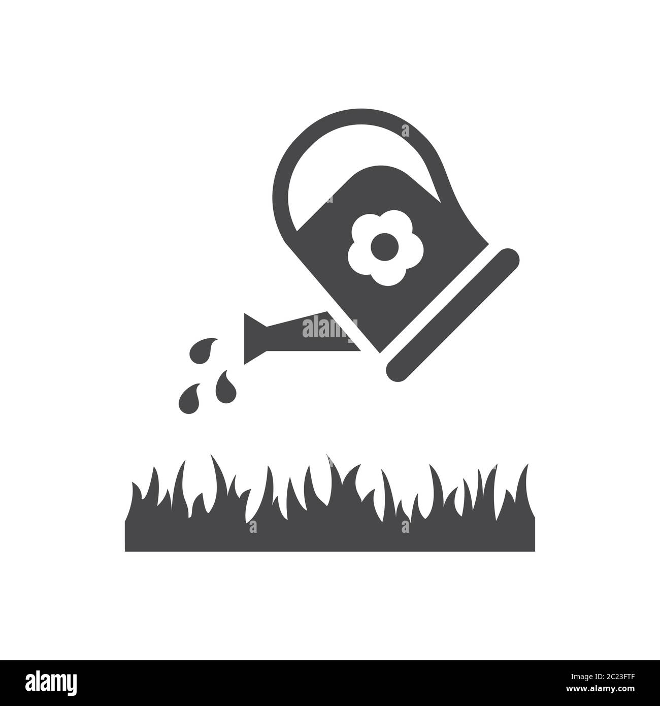 L'arrosoir coule sur l'icône représentant un vecteur noir d'herbe. Pictogramme de symbole d'irrigation. Illustration de Vecteur