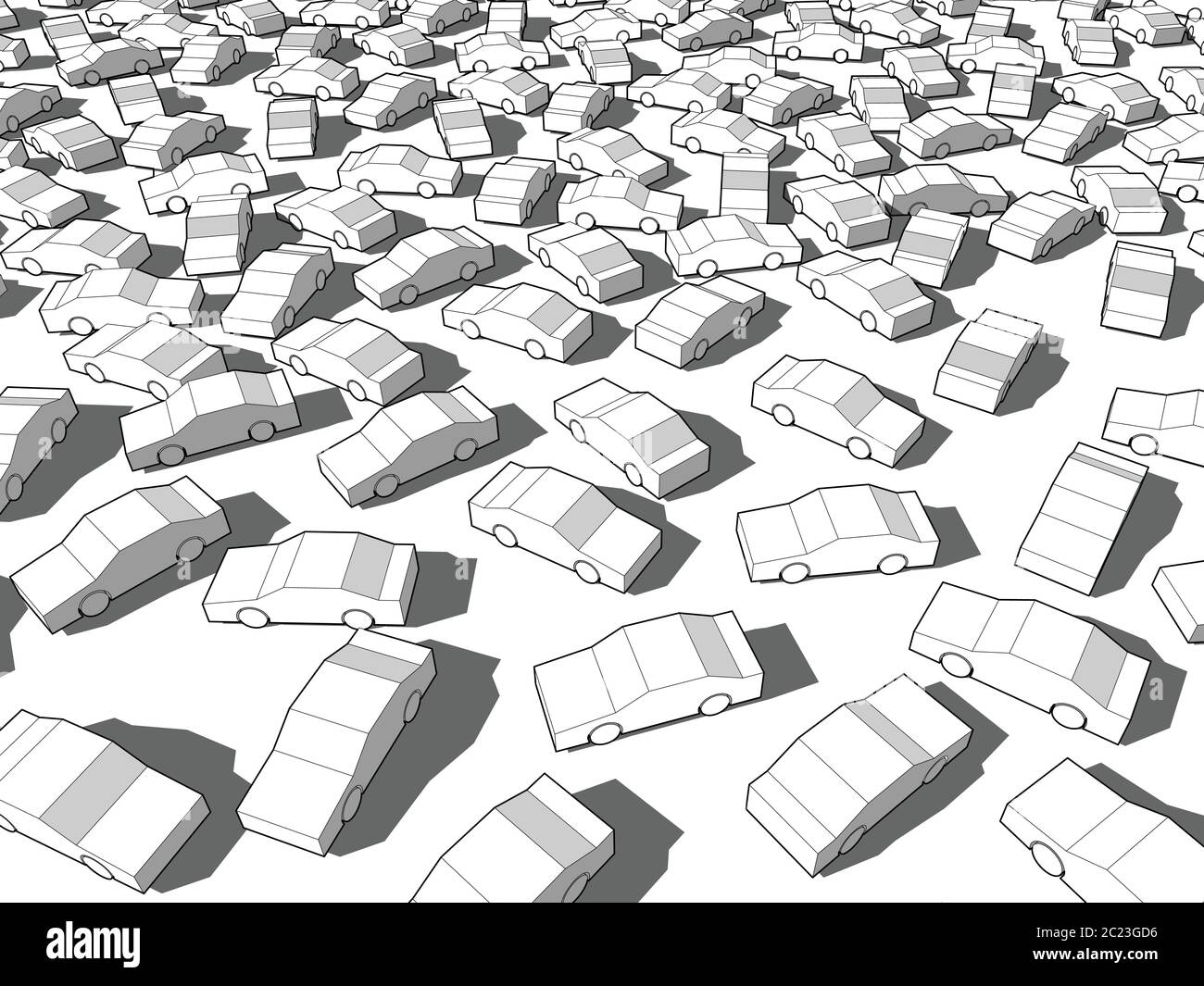 beaucoup de voitures blanches géométriques dans la confiture de circulation géante Illustration de Vecteur