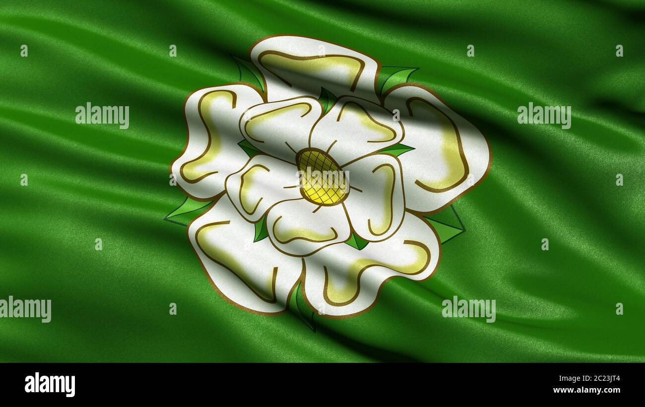 Drapeau du Yorkshire du Nord qui agite dans le vent. Illustration 3D. Banque D'Images
