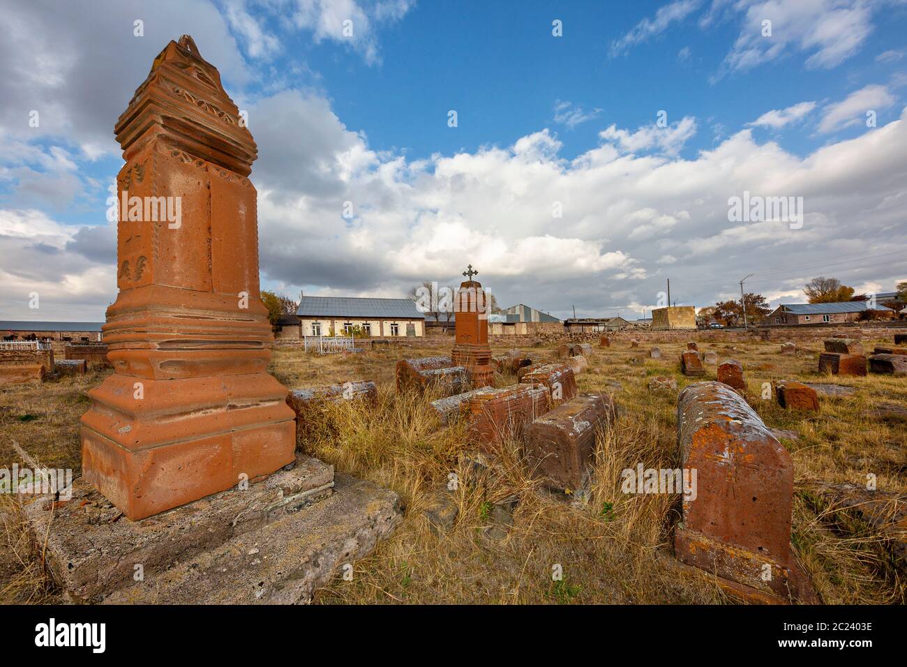 Cimetière historique et pierres de tête près de Norashen, Arménie Banque D'Images