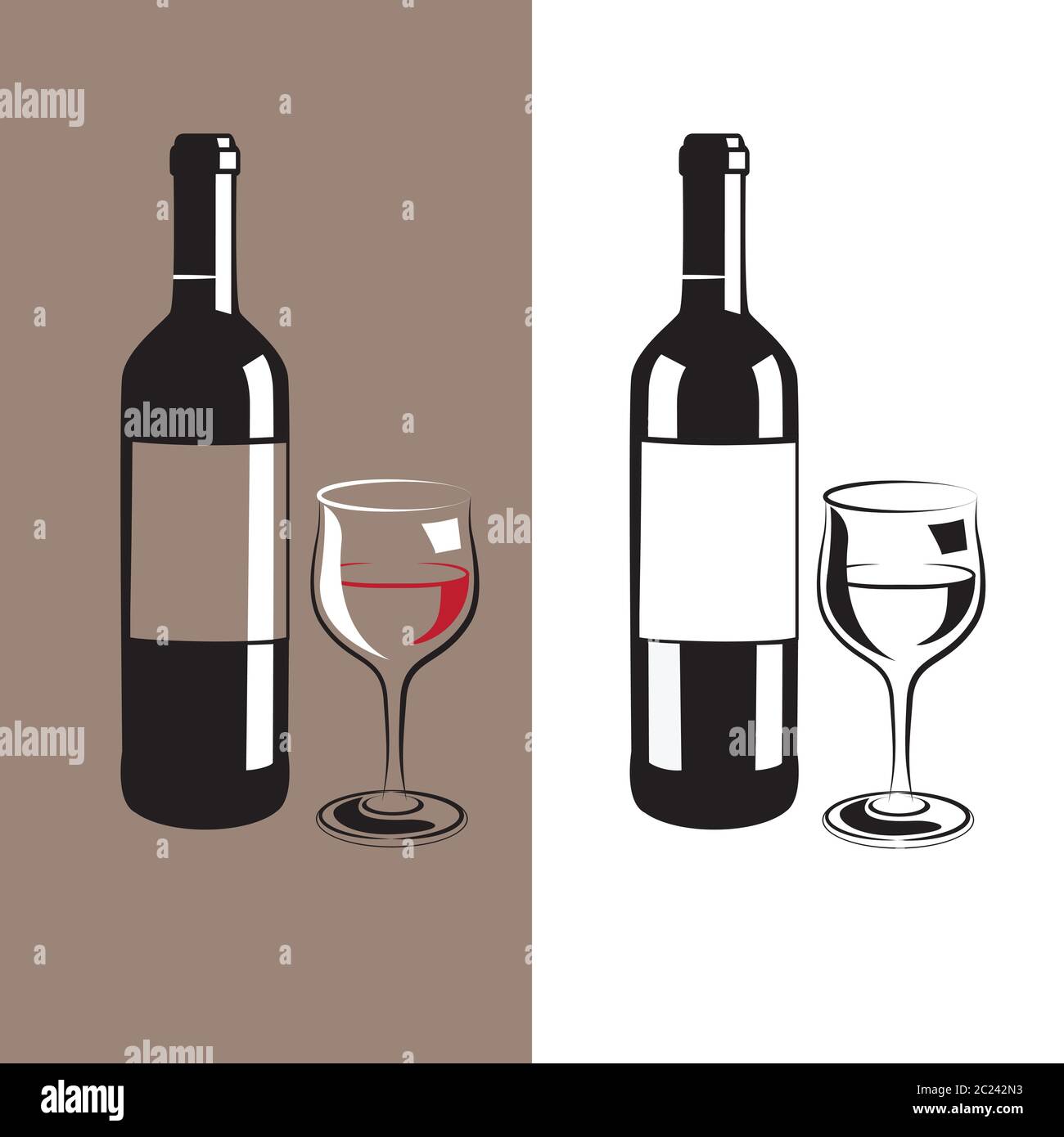 verre à vin stylisé et bouteille en deux couleurs Image Vectorielle Stock -  Alamy