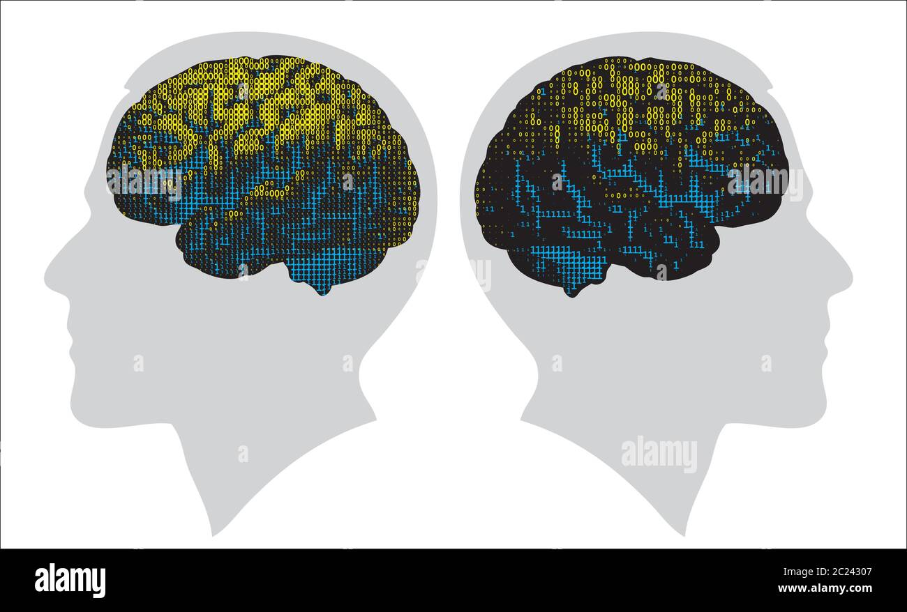 cerveau stylisé, composé de code binaire en couleur Illustration de Vecteur