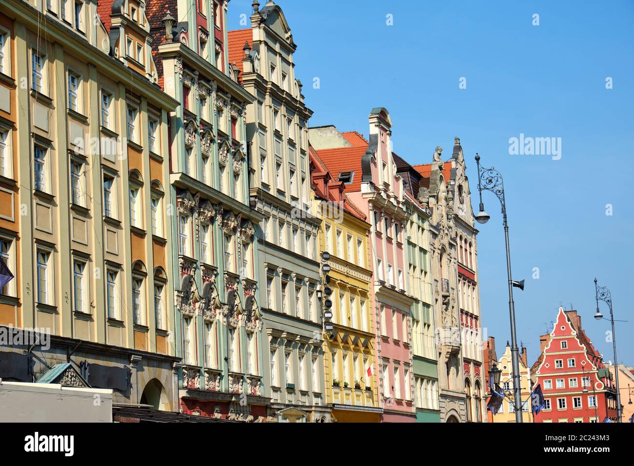 Les belles maisons multicolores à la place du marché de Wroclaw, Pologne Banque D'Images
